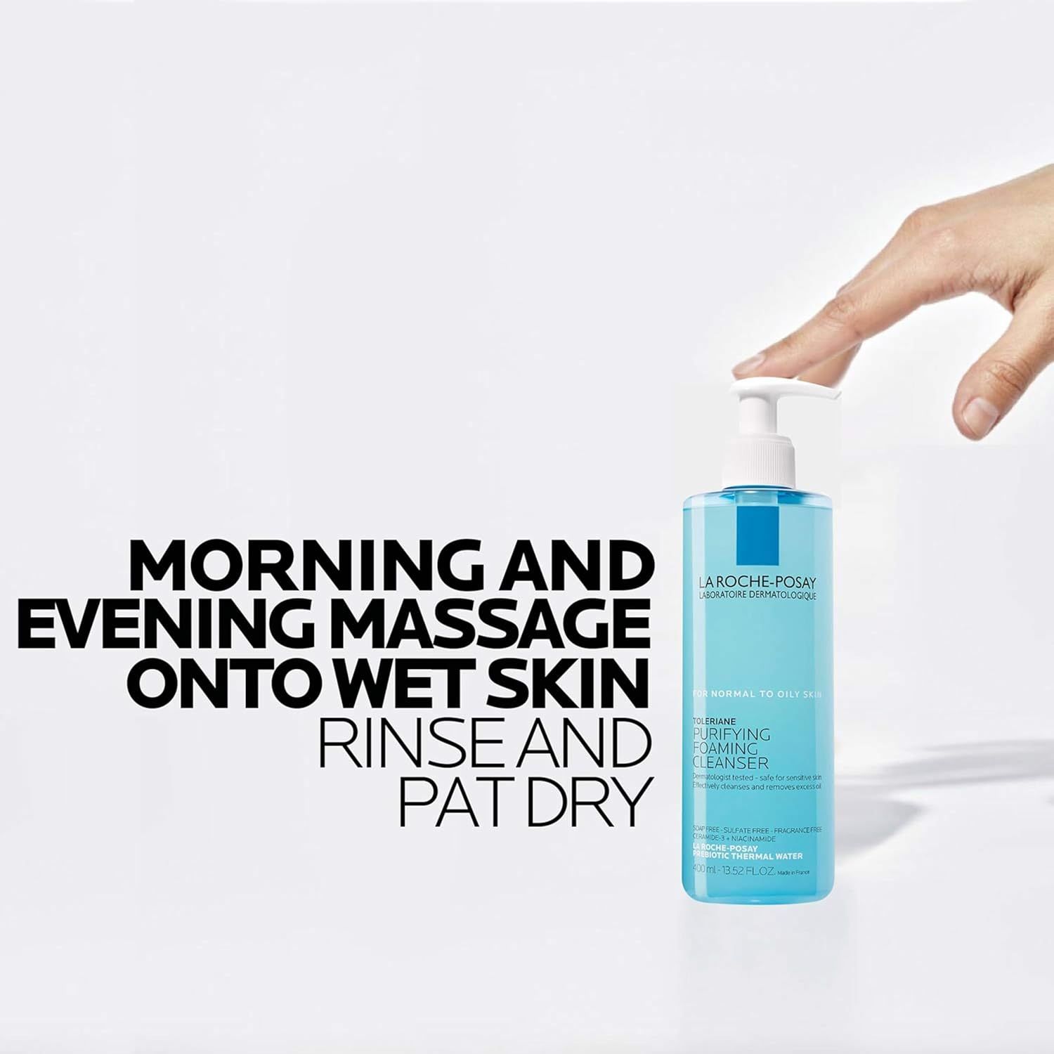 Provides clear step-by-step instructions on how to properly use the cleanser, showing shoppers the correct application method for morning and evening skincare routines. Communicates the…