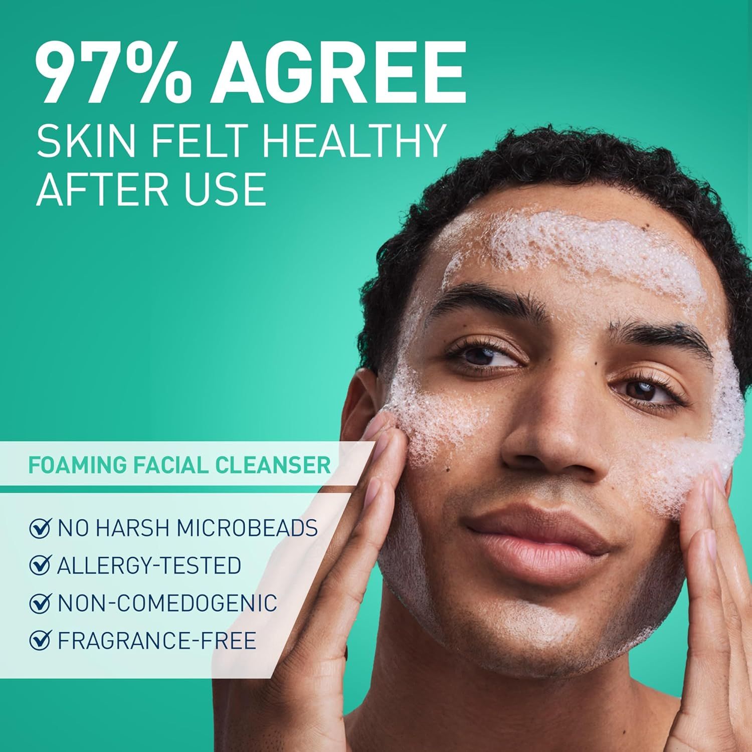 Communicates a quantifiable customer satisfaction stat (97% agree skin felt healthy) to build confidence in the product's effectiveness and gentleness. Highlights the product's gentle,…