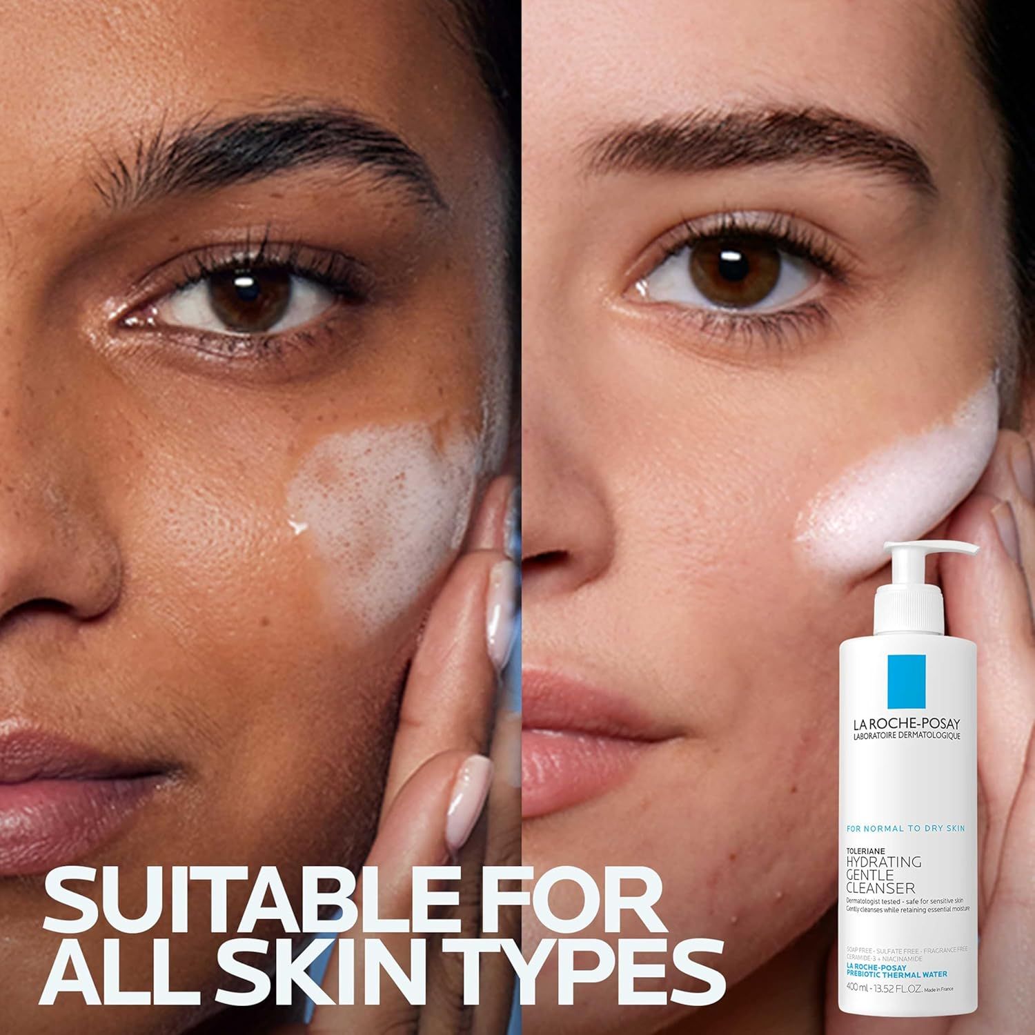 Demonstrates the visible transformation and effectiveness of the La Roche-Posay cleanser by showing improved skin clarity and texture, reassuring shoppers that the product delivers real results for…