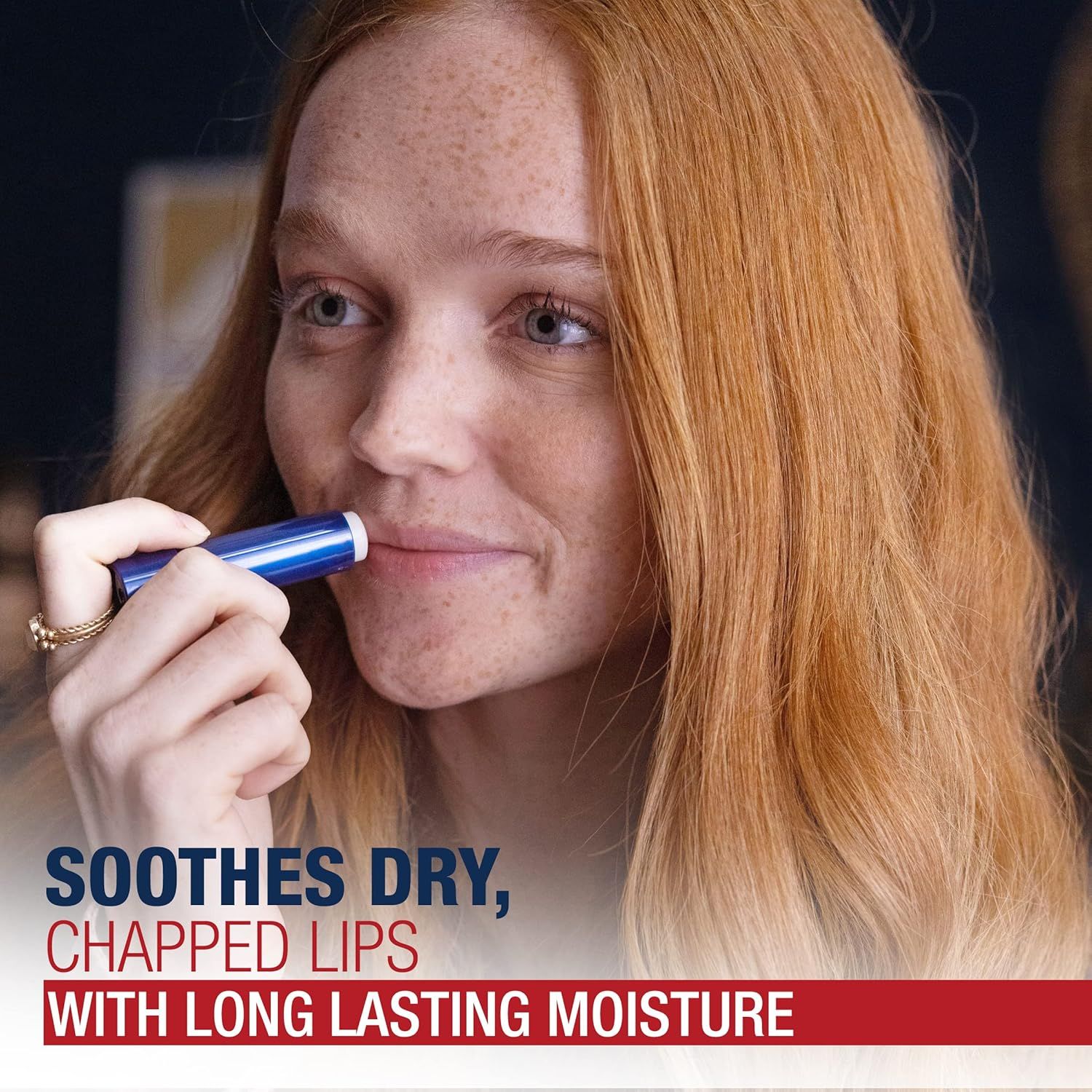 Communicates the product's ability to provide long-lasting moisture and soothe dry, chapped lips, reassuring shoppers of its effectiveness for lip care.