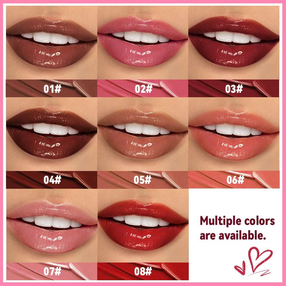 Displays the brand's lipstick product line with 8 different shade options (01# through 08#) to help shoppers visualize and choose their preferred color from the available range.