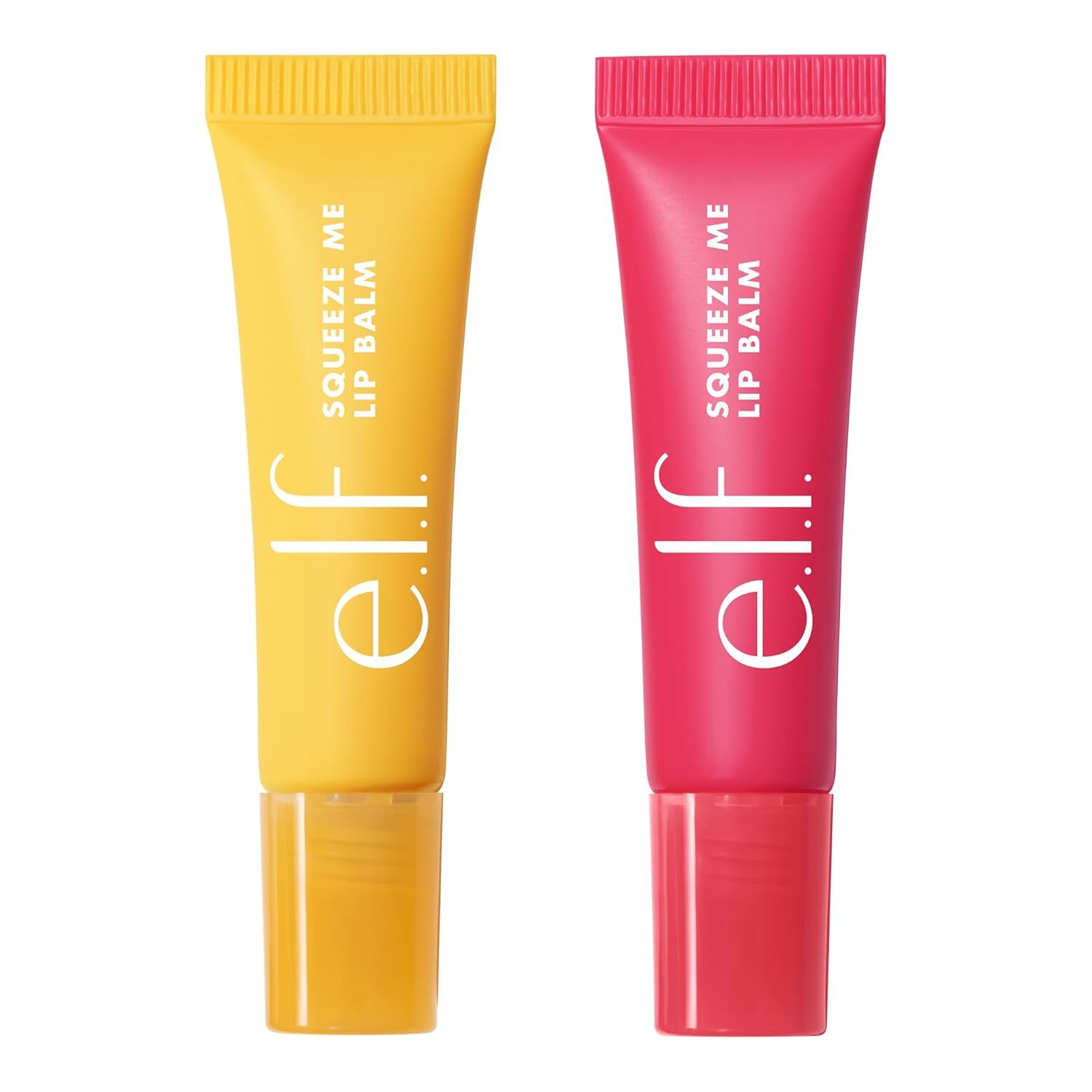 Showcases two color variants of the e.l.f. Squeeze Me Lip Balm product line, helping shoppers understand the available options and reinforcing brand identity.