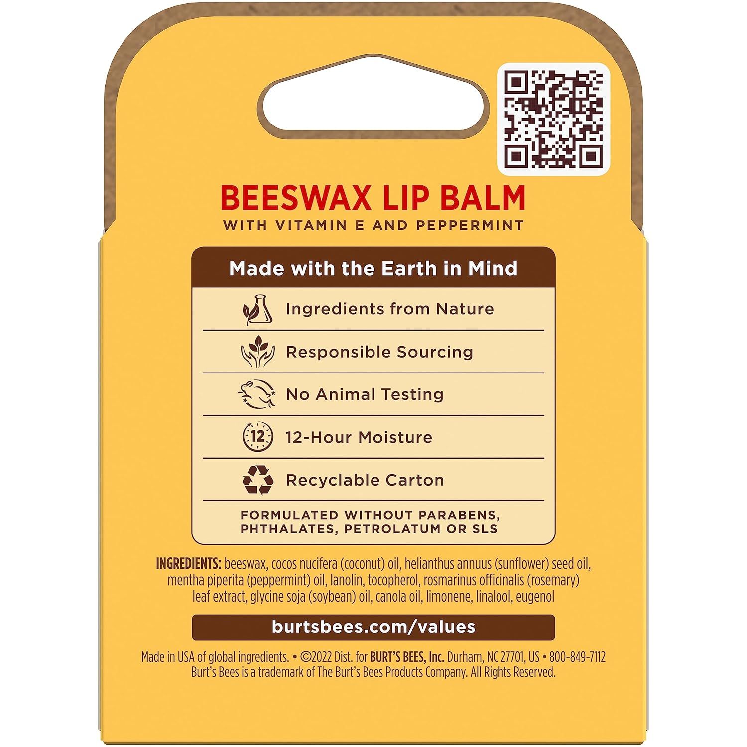 Communicates the product's environmental responsibility and safety credentials, reassuring shoppers that the lip balm is made with natural ingredients, ethically sourced, cruelty-free, and packaged…
