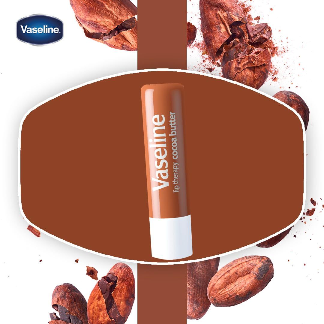 Highlights the cocoa butter variant of Vaseline lip therapy to communicate the flavor/scent option and appeal to shoppers looking for a specific product experience.