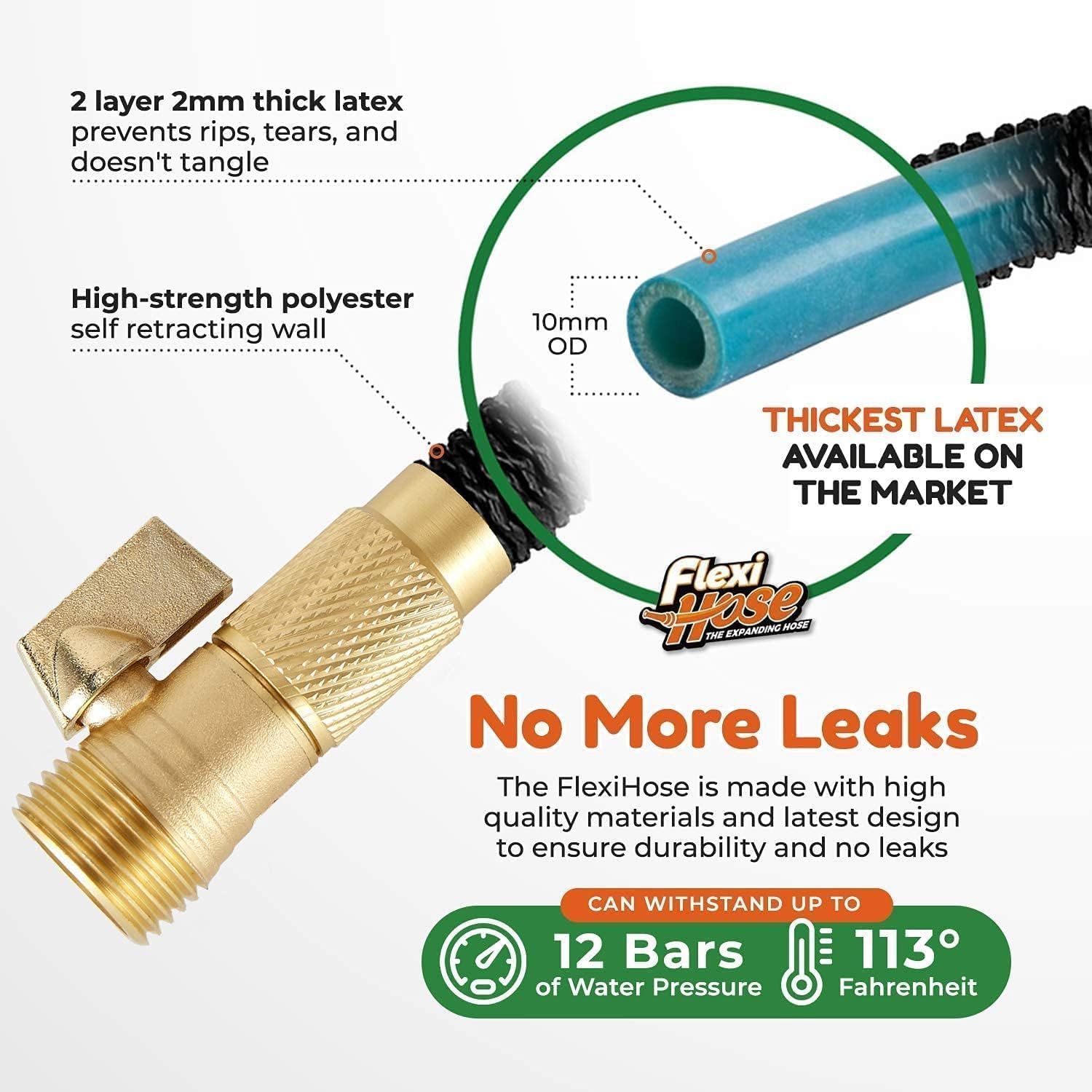 Breaks down the physical construction of the hose to show shoppers the quality materials and engineering that prevent leaks and ensure durability. Communicates the hose's performance capabilities…