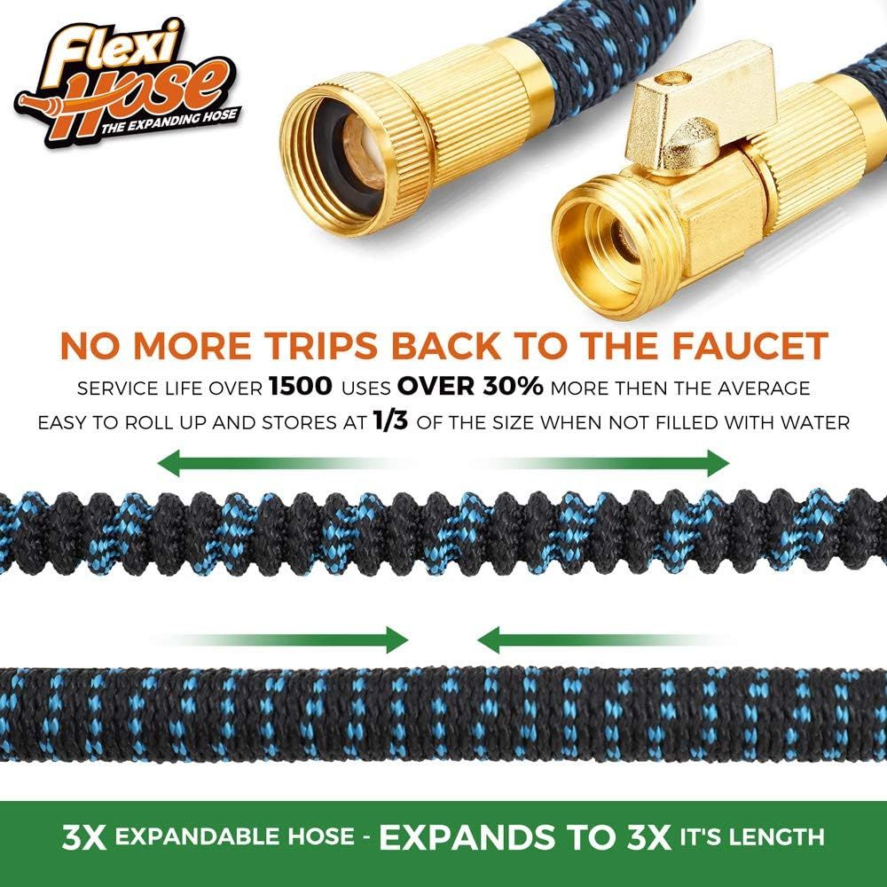 Communicates multiple key benefits of the expandable hose: exceptional durability and service life, space-saving compact storage, and 3X expansion capability to reassure shoppers of quality and…