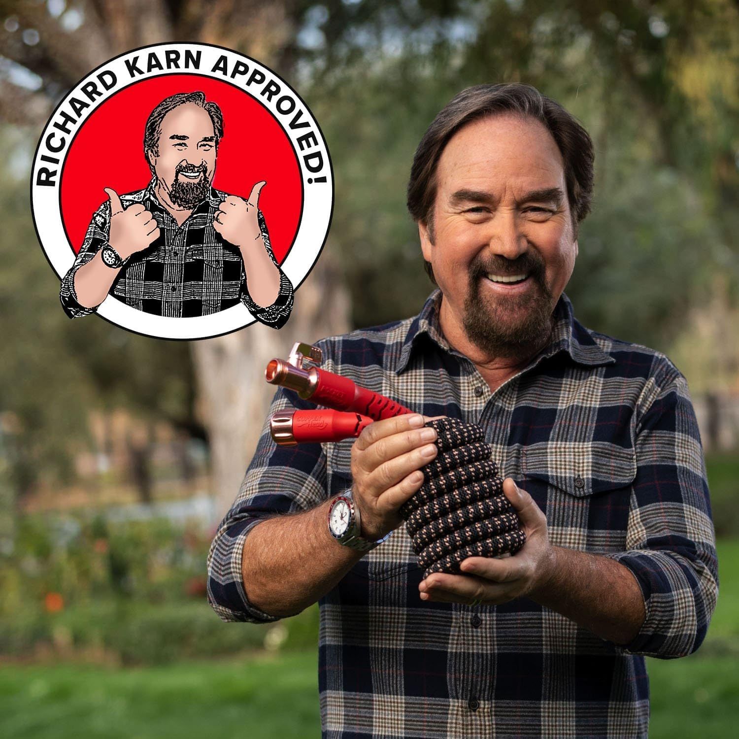 Leverages celebrity endorsement from Richard Karn to build trust and social proof, showing that the product is approved by a recognizable personality.