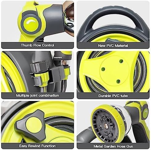 This image breaks down the garden hose product by highlighting its key physical components and material features, helping shoppers understand the construction quality and functional parts that make…