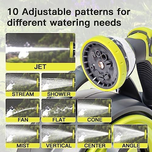Demonstrates the product's versatility by showcasing 10 different spray patterns (Jet, Stream, Shower, Fan, Flat, Cone, Mist, Vertical, Center, Angle) to communicate that it can handle different…