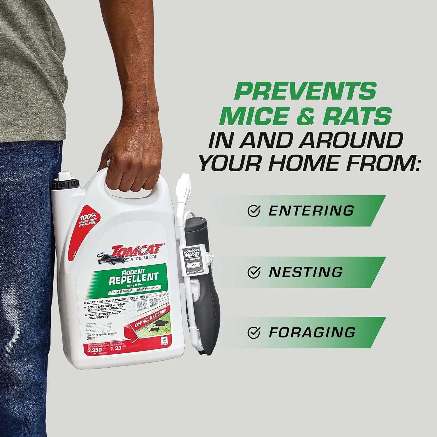 Educates shoppers on how the product prevents mice and rats by blocking three key rodent behaviors: entering, nesting, and foraging in and around the home. Communicates the primary benefit that this…