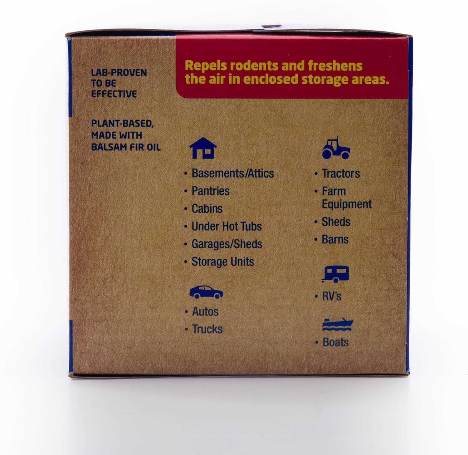 Demonstrates the wide range of environments and scenarios where the rodent repellent can be used, from basements and garages to tractors, RVs, and boats, reassuring shoppers of its versatility.