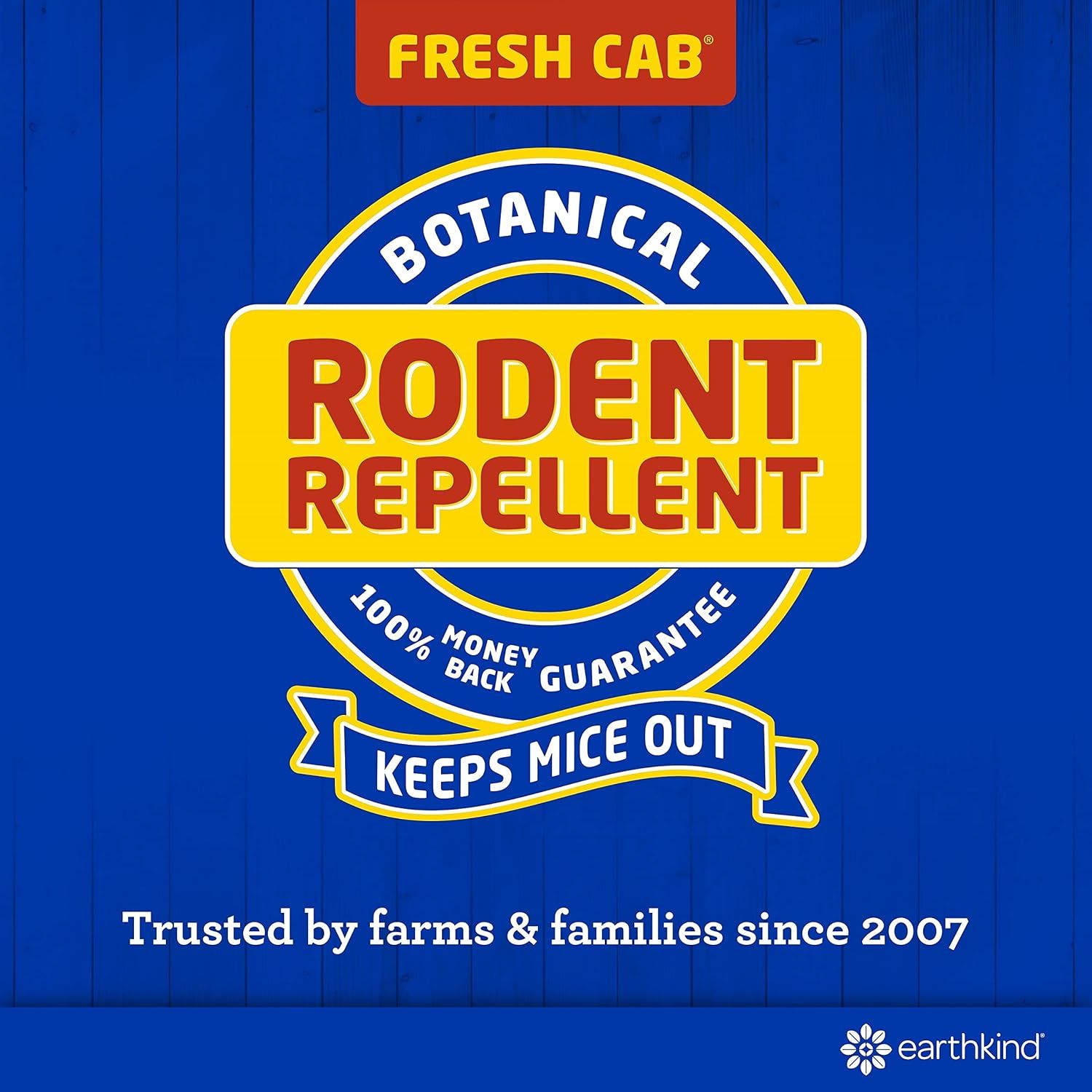 Communicates multiple key selling points of the rodent repellent: its botanical/natural formulation, the money-back guarantee for risk-free purchase, and its primary effectiveness claim of keeping…