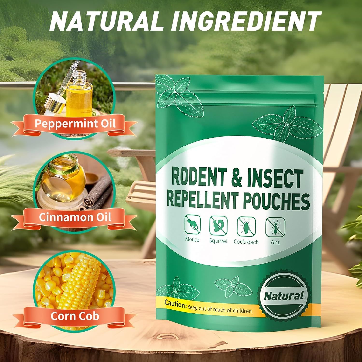 Breaks down the natural ingredients used in the rodent and insect repellent pouches to reassure shoppers about the product's natural composition and transparency. Highlights the product's use of…