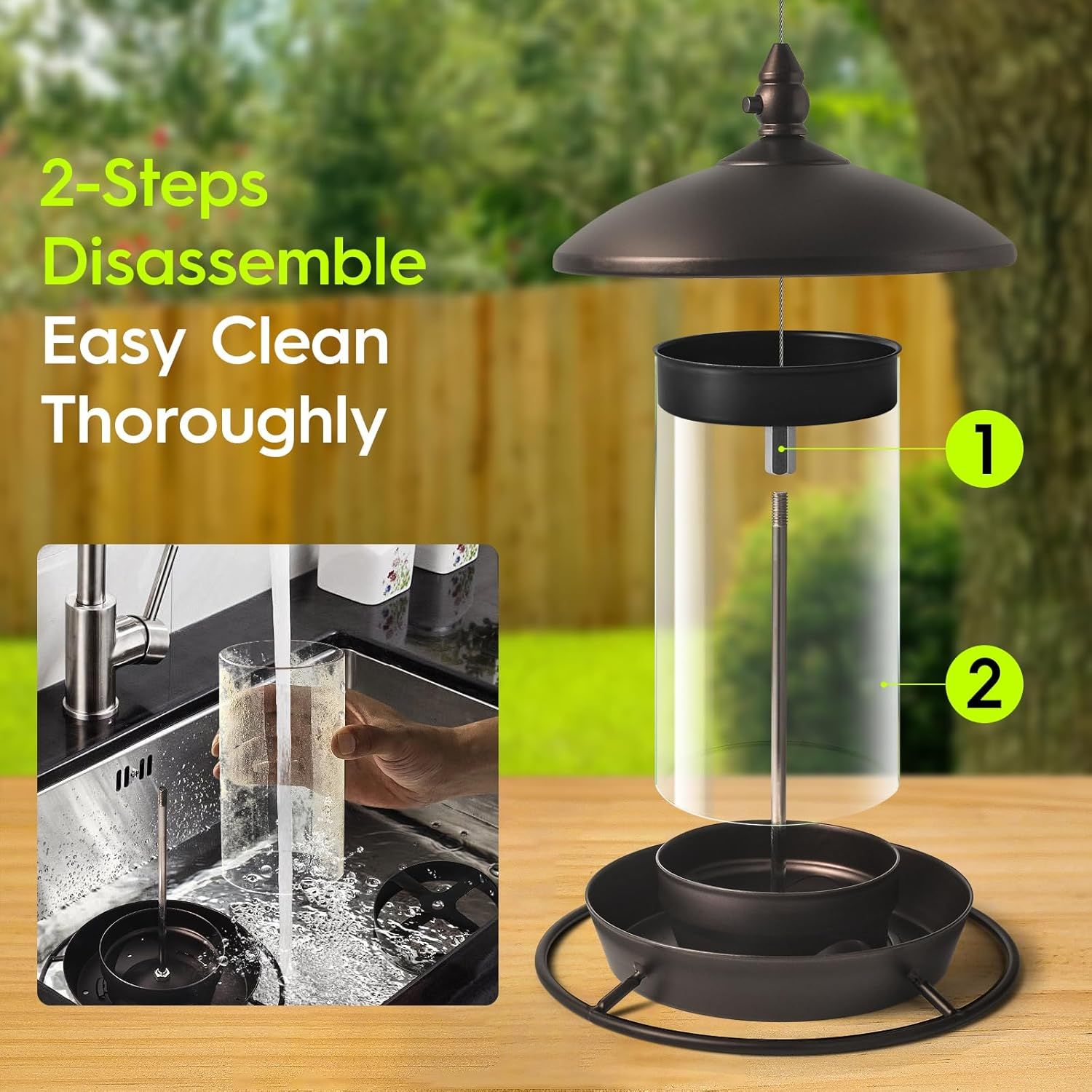 Demonstrates the simple 2-step disassembly process for thorough cleaning, reassuring shoppers that maintenance is quick and hassle-free. Highlights the product's easy-clean design as a key benefit,…