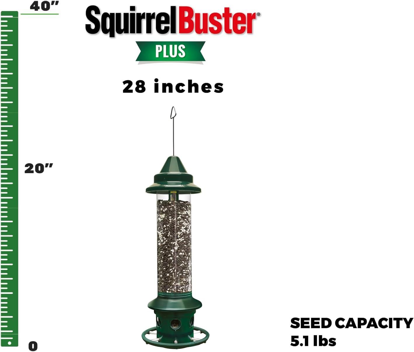 Communicates the physical height of the bird feeder (28 inches) using a visual ruler to help shoppers understand the product's size before purchase. Highlights the feeder's 5.1 lbs seed capacity to…
