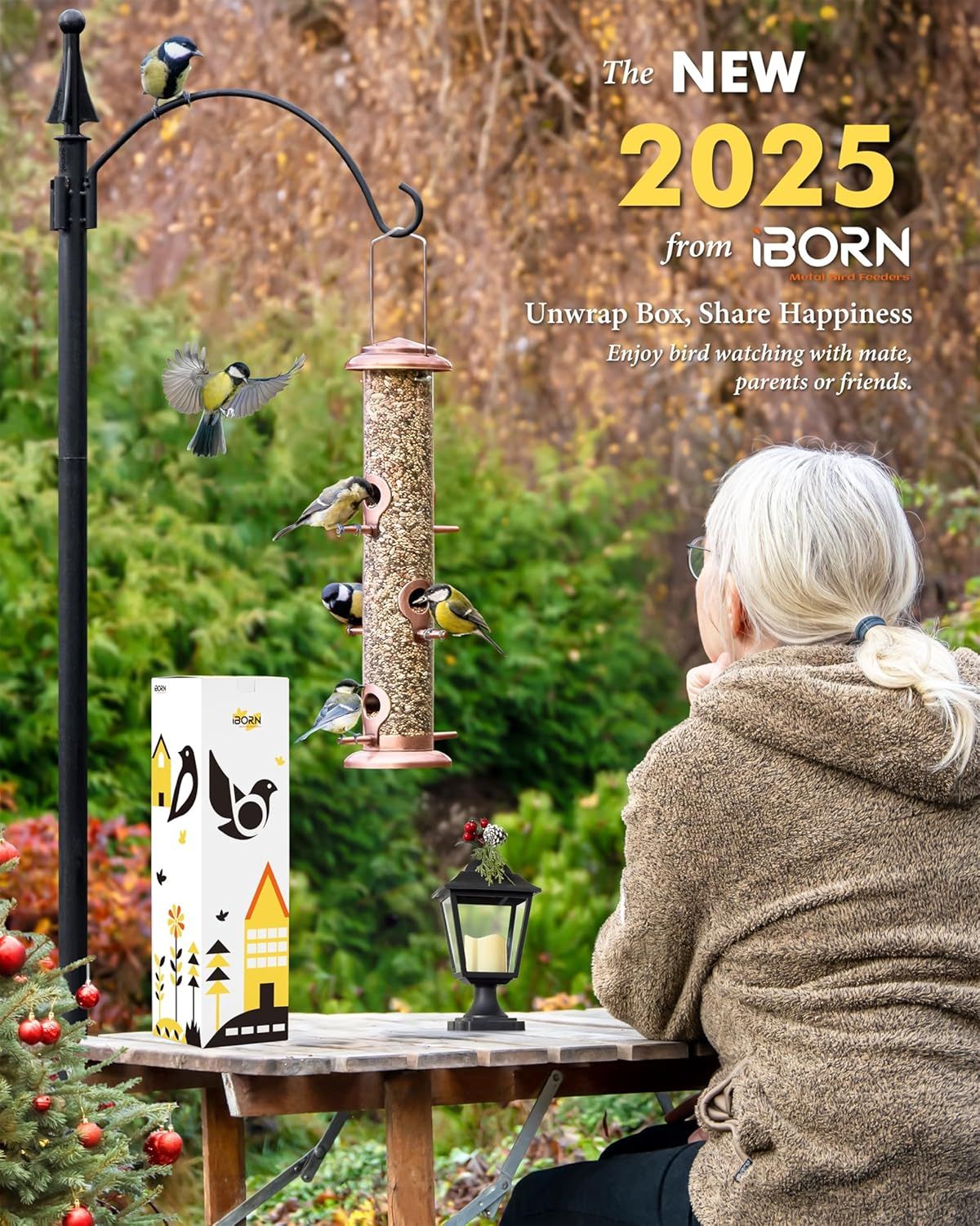 Positions the bird feeder as a thoughtful seasonal gift for 2025, emphasizing the joy of bird watching and sharing the experience with loved ones during the holiday season. Communicates the…