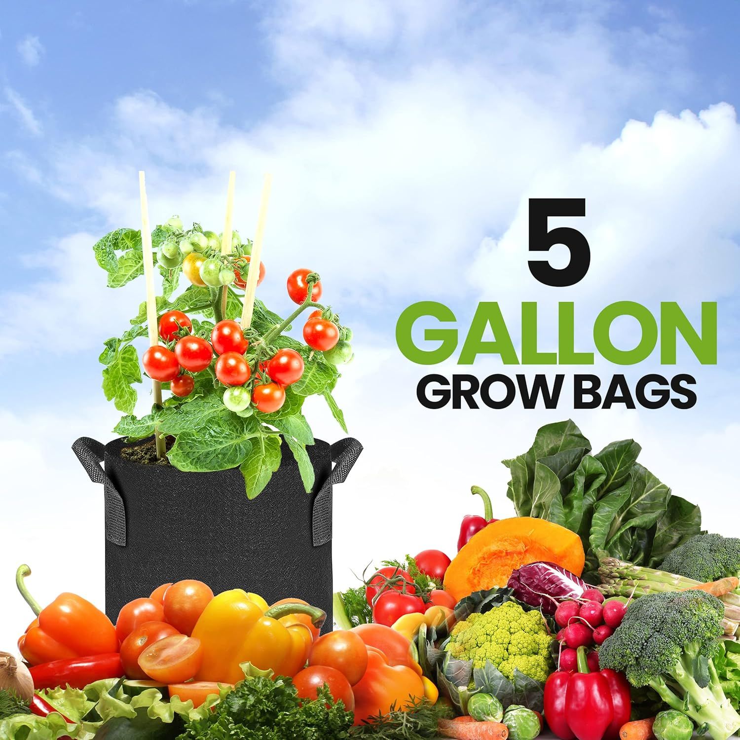 Communicates the specific size and capacity of the grow bags to help shoppers understand how much they can grow and whether it fits their gardening needs.