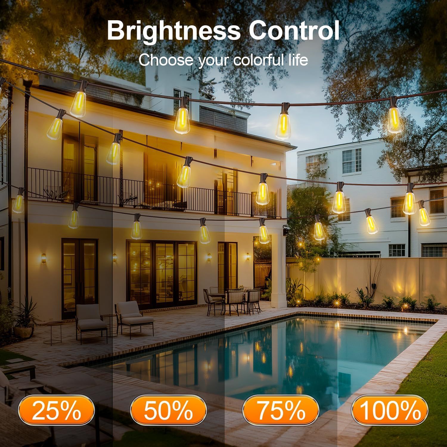Demonstrates the product's adjustable brightness feature, showing shoppers they can customize lighting intensity from 25% to 100% to create their desired ambiance.