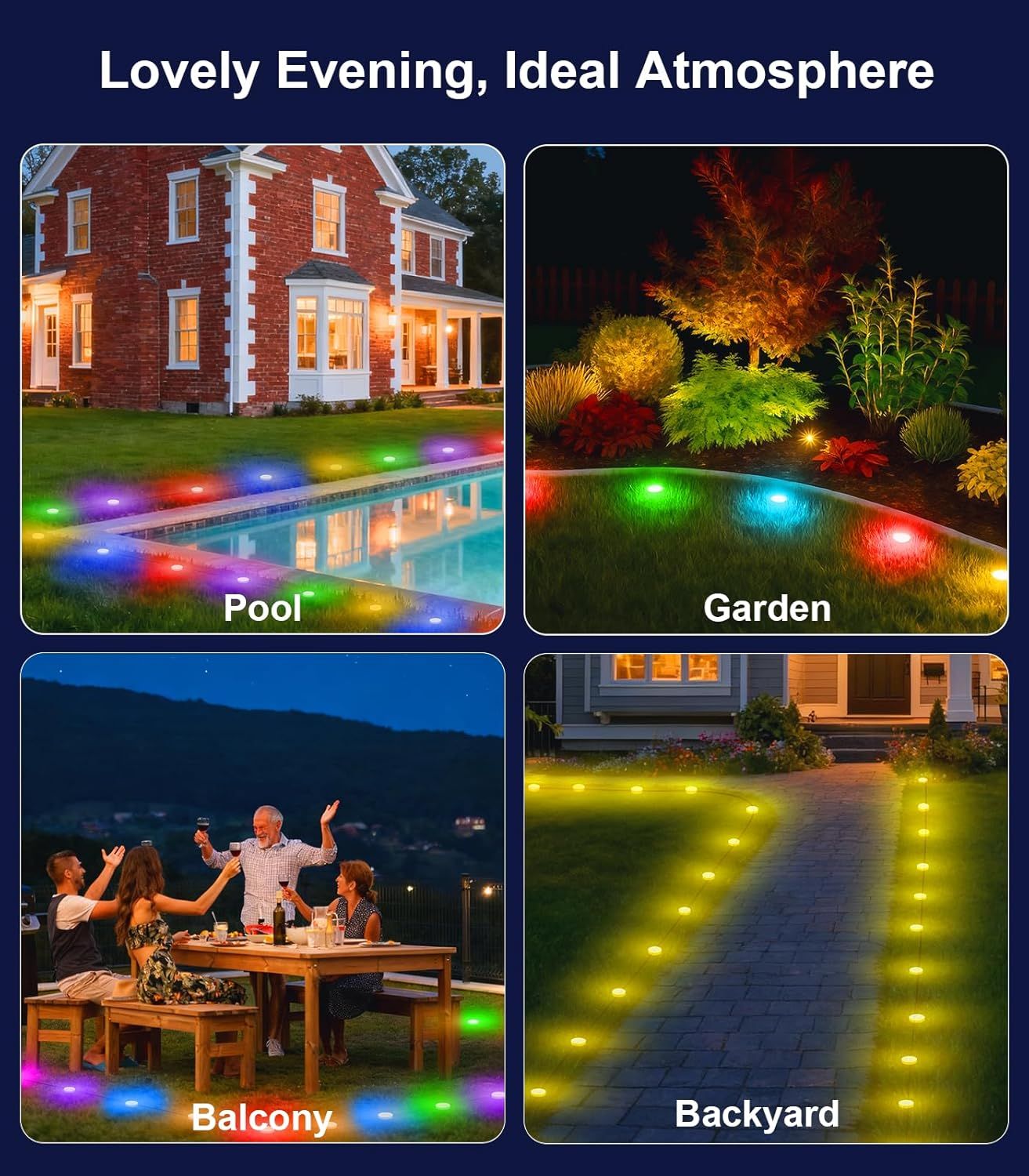 Demonstrates the versatility of the lighting product by showing it can be used in multiple outdoor environments and settings to create ambiance.