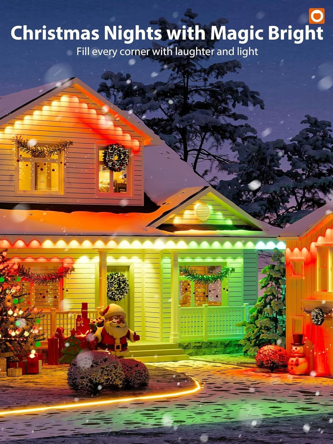 Positions the product as a Christmas lighting solution that creates festive ambiance and holiday cheer, appealing to shoppers looking for seasonal home decoration. Shows the product in use in a…