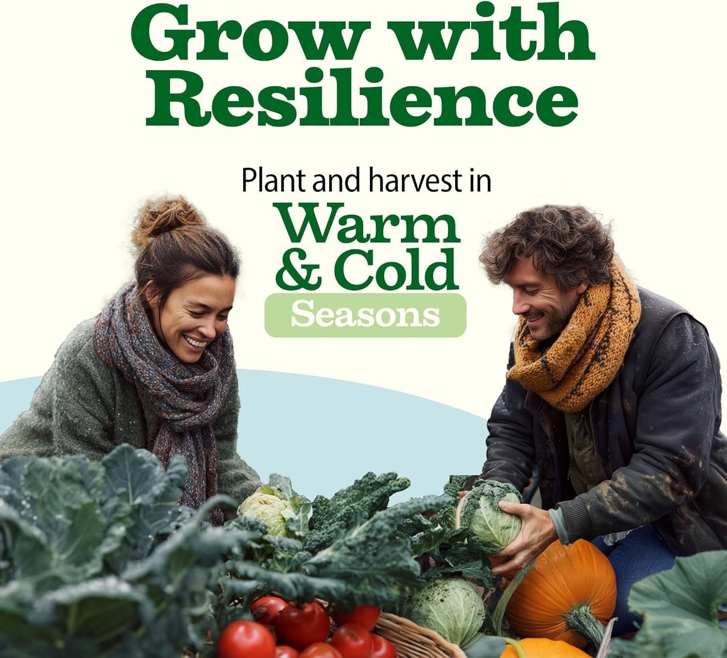 Communicates that the product (likely seeds or gardening supplies) can be used successfully in both warm and cold seasons, reassuring shoppers of its versatility and year-round value. Highlights the…