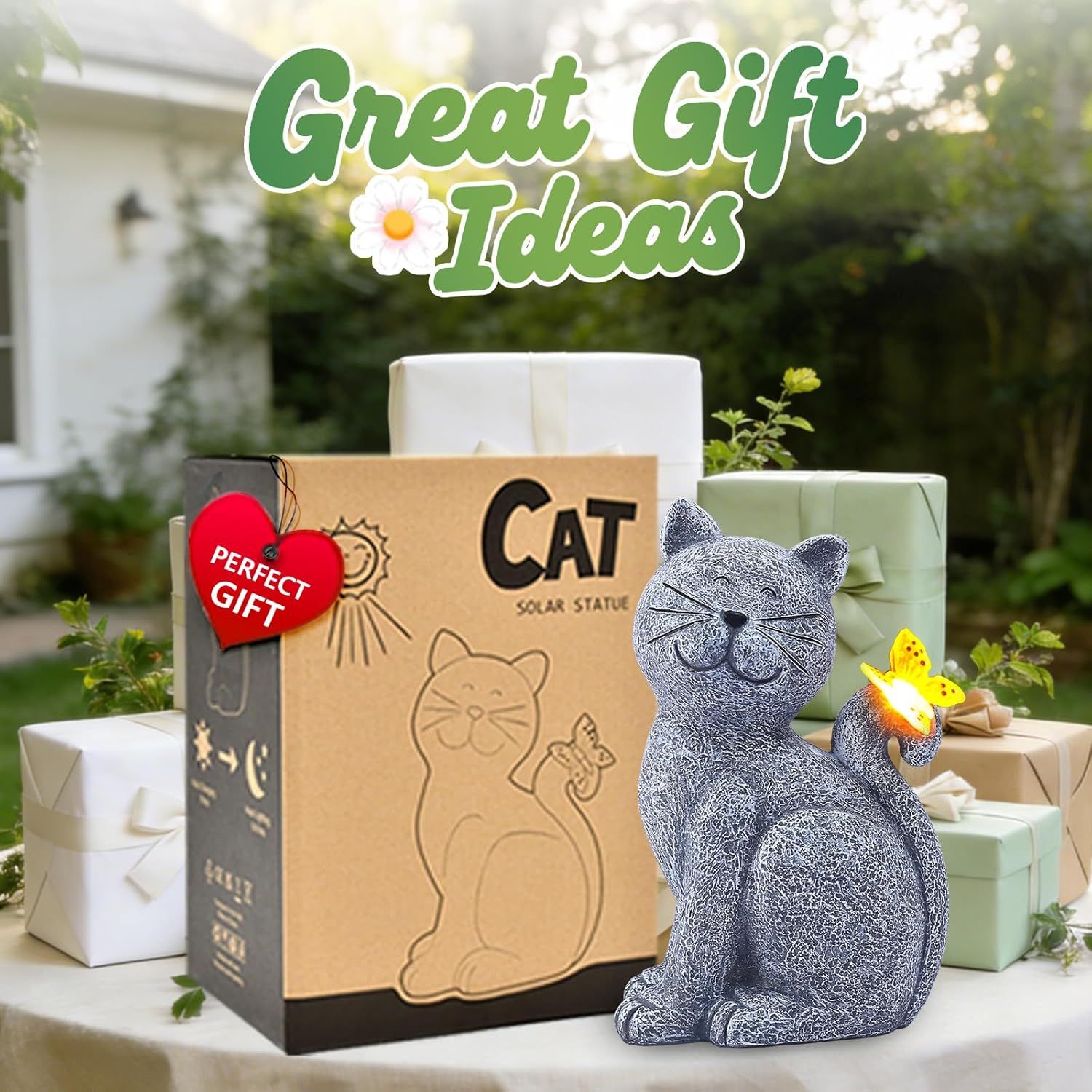 Positions the product as a perfect gift idea, using gift-wrapped boxes and 'Great Gift Ideas' messaging to appeal to shoppers looking for presents.