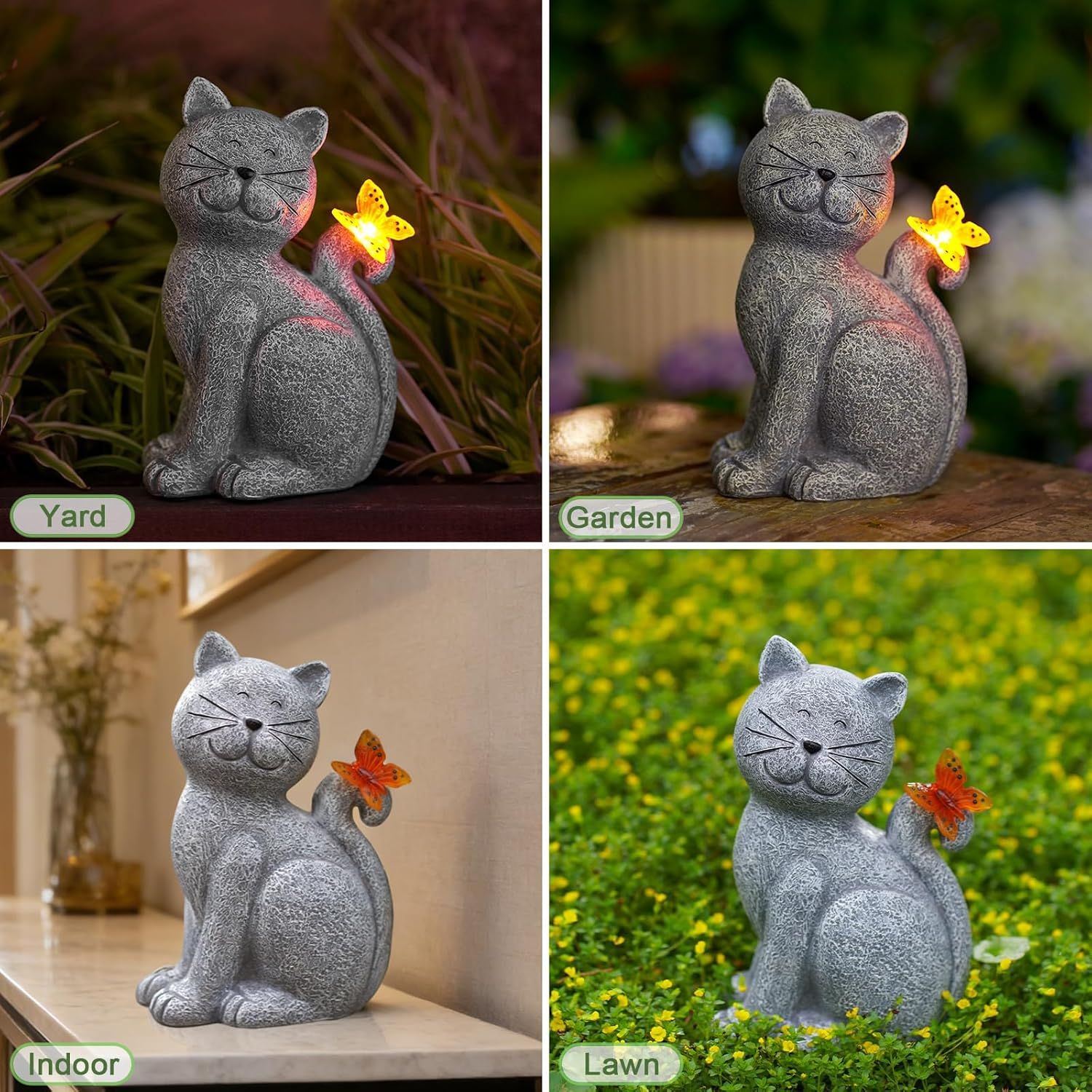 Demonstrates the product's versatility by showing it can be used in multiple environments: yard, garden, indoor, and lawn settings, reassuring shoppers it works in various contexts.