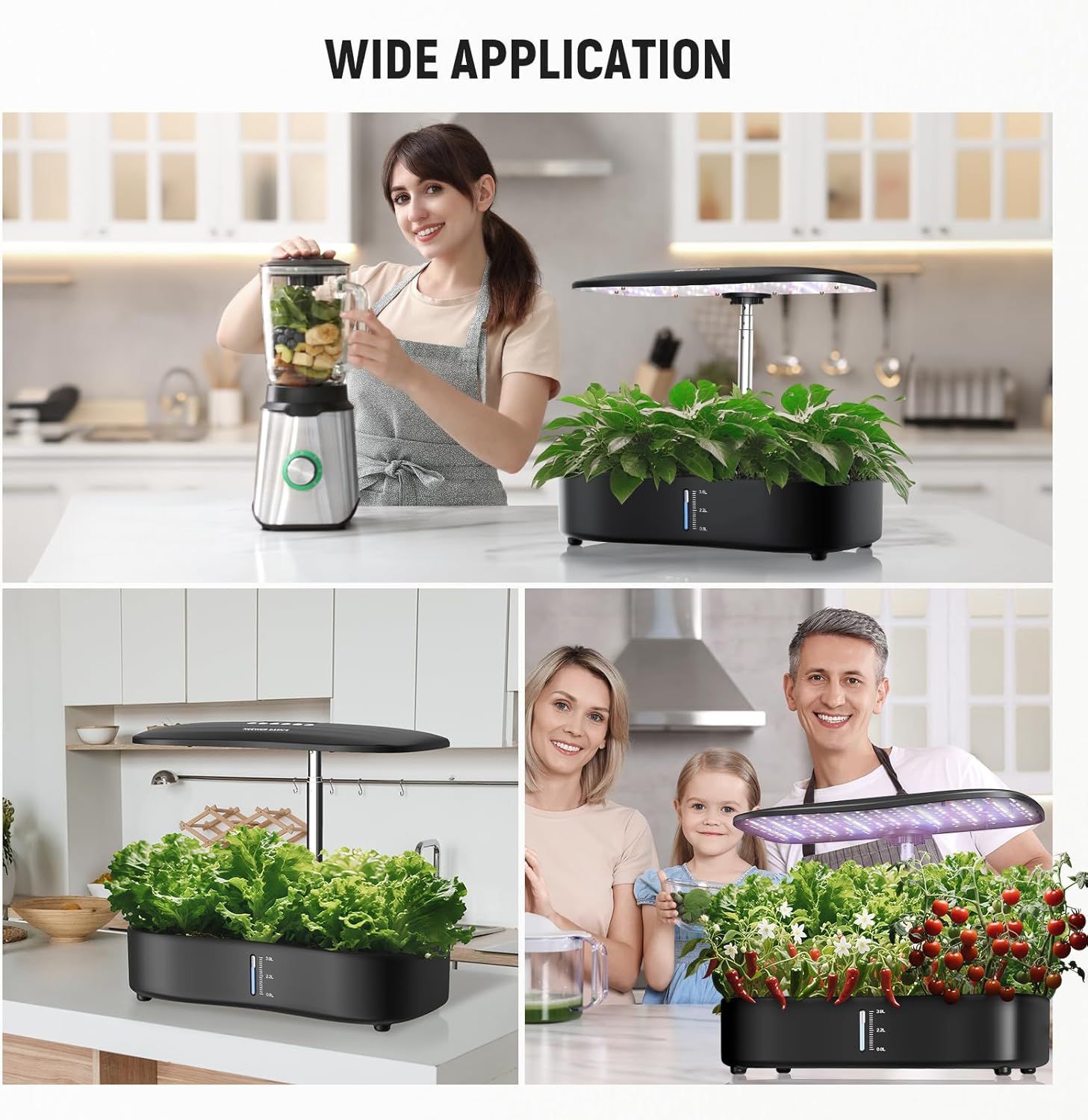 Demonstrates the versatility of the indoor hydroponic garden system by showing it in multiple real-world kitchen scenarios - from growing herbs for smoothies to family gardening with vegetables and…