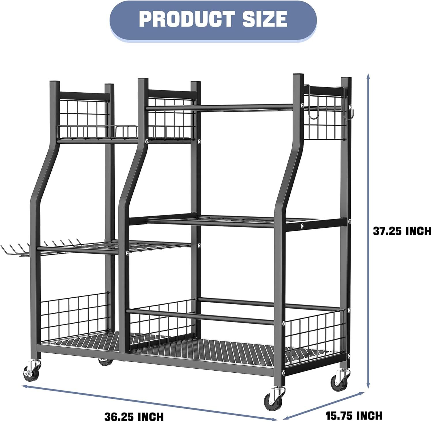 Communicates the exact physical dimensions of the storage rack to help shoppers understand if it will fit their space.