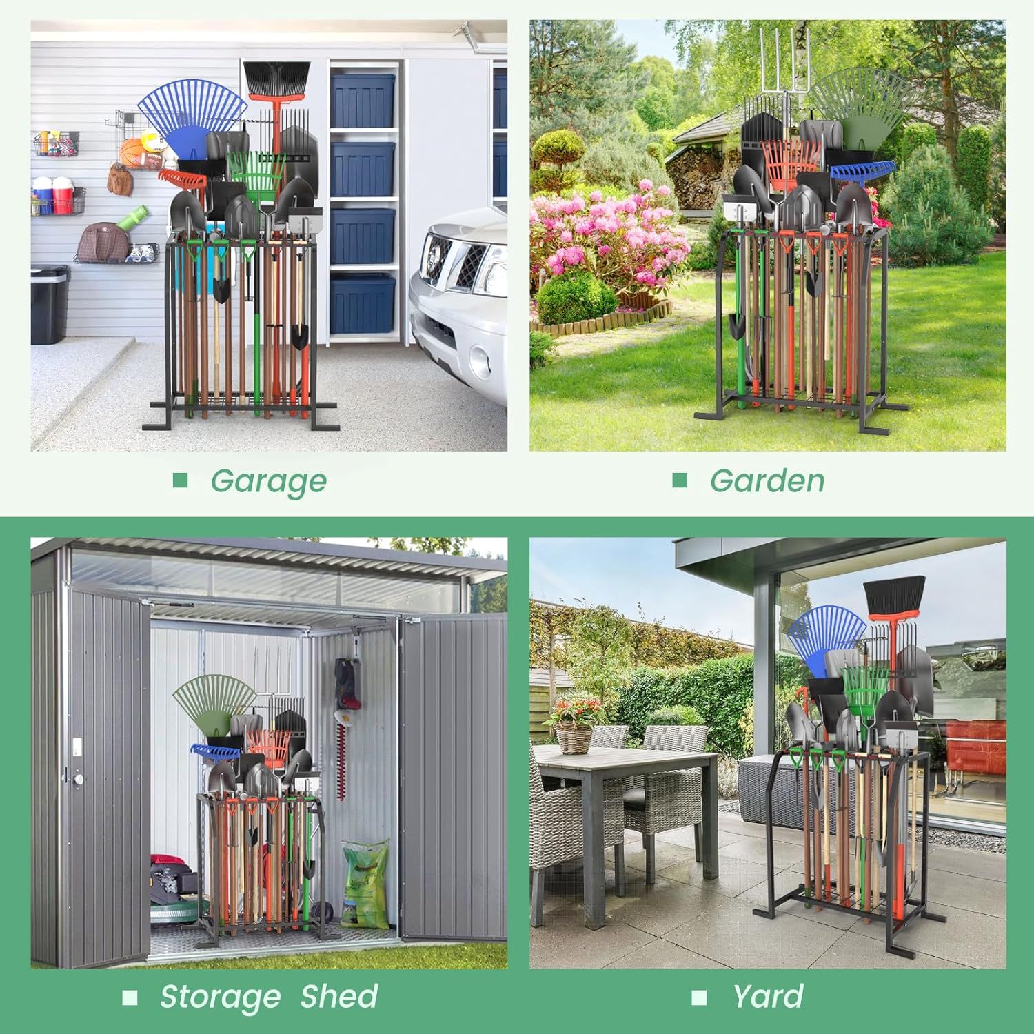 Demonstrates the versatility of the product by showing it can be used in multiple different environments and settings, reassuring shoppers it fits various storage needs.