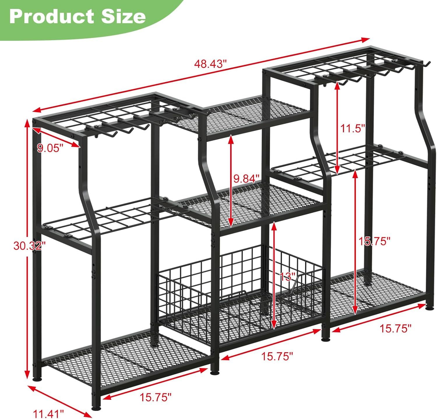 Communicates the exact physical dimensions of the product with detailed measurements to help shoppers understand the size and ensure it fits their space.