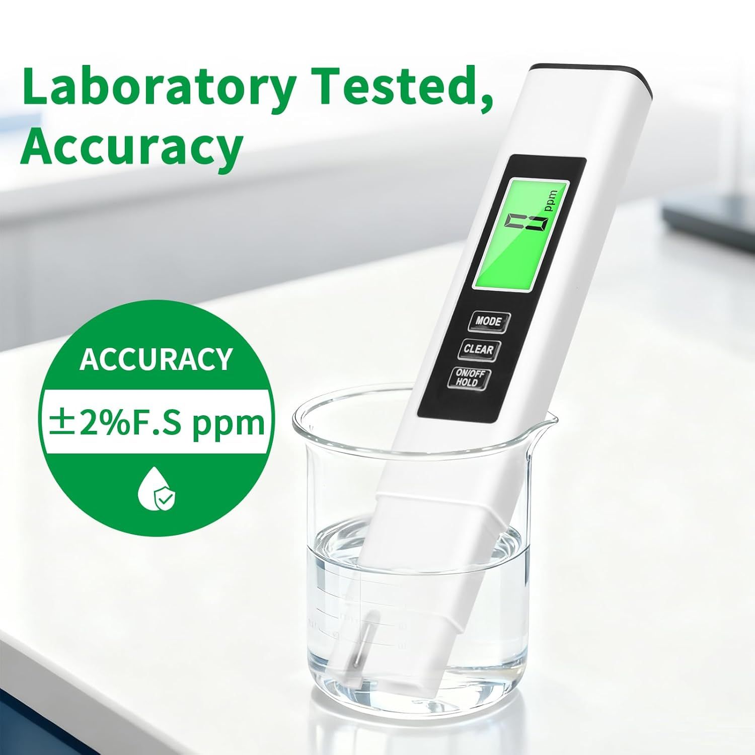 Communicates the product's precision and reliability by highlighting its laboratory-tested accuracy rating, reassuring shoppers that the device provides trustworthy measurements. Emphasizes the core…