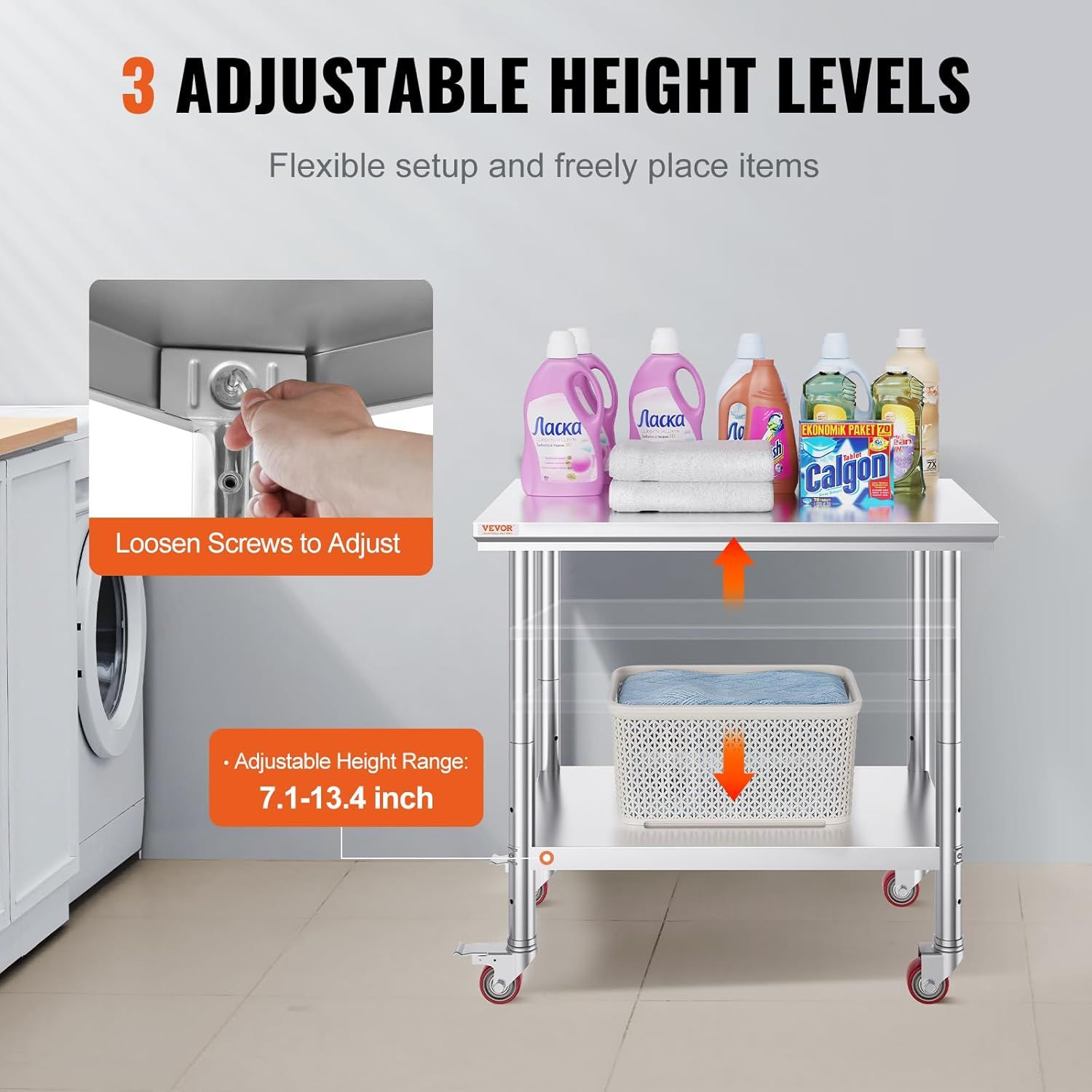 Demonstrates how to adjust the shelf height by loosening screws, showing the product's flexibility and customization options to reassure shoppers about ease of setup and versatile storage.…