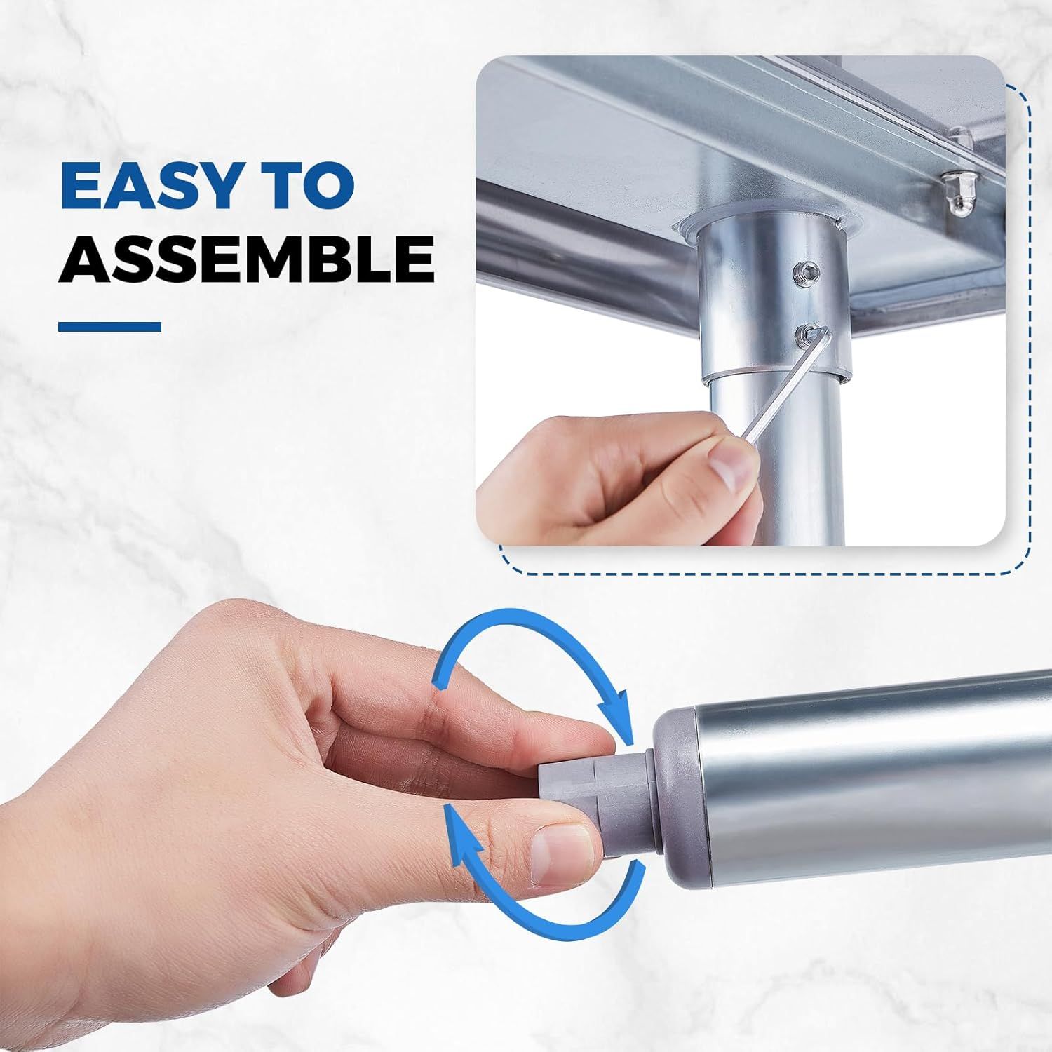 Demonstrates the simple assembly process to reassure shoppers that the product can be set up quickly and easily without complicated tools or instructions. Highlights the ease of assembly as a key…