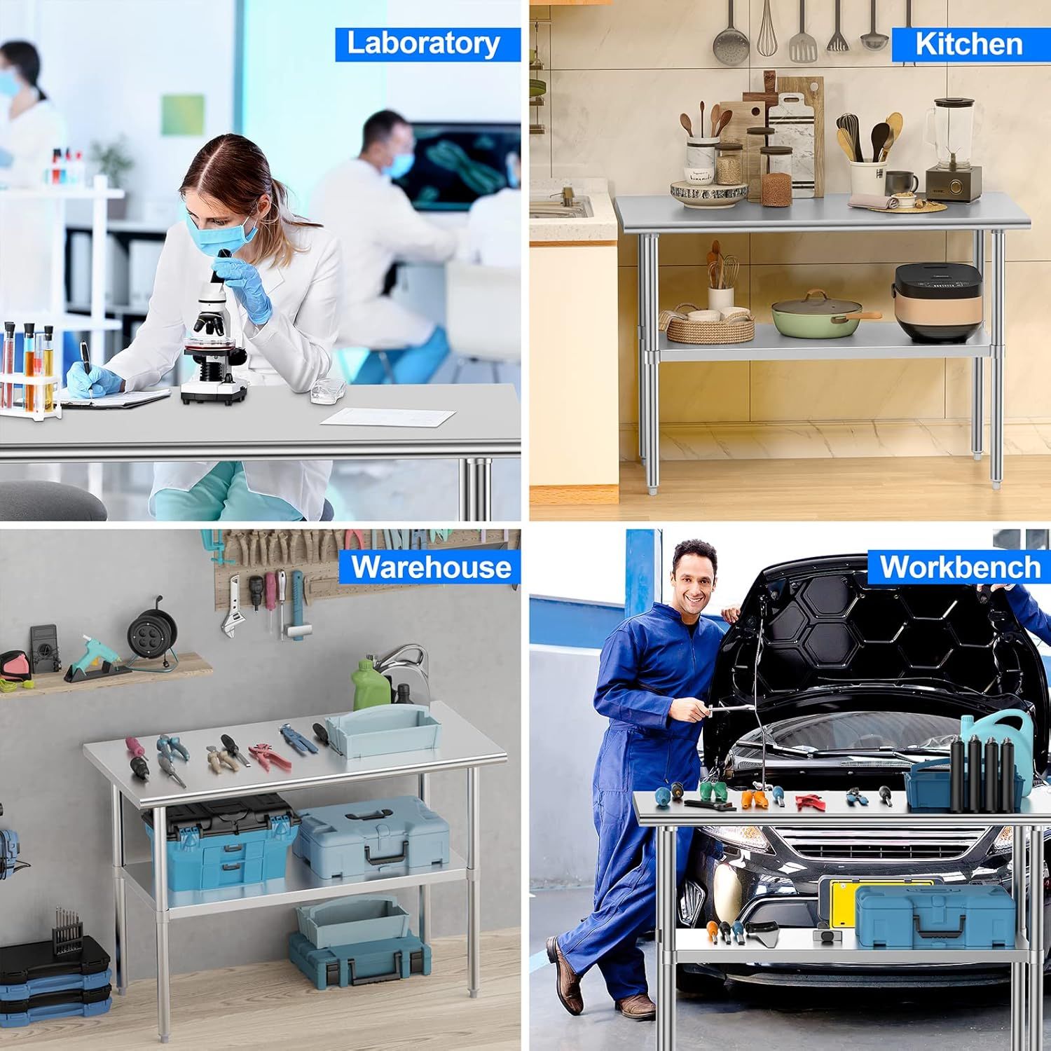 Demonstrates the product's versatility by showing it can be used effectively in multiple professional and home environments, reassuring shoppers of its wide-ranging utility.