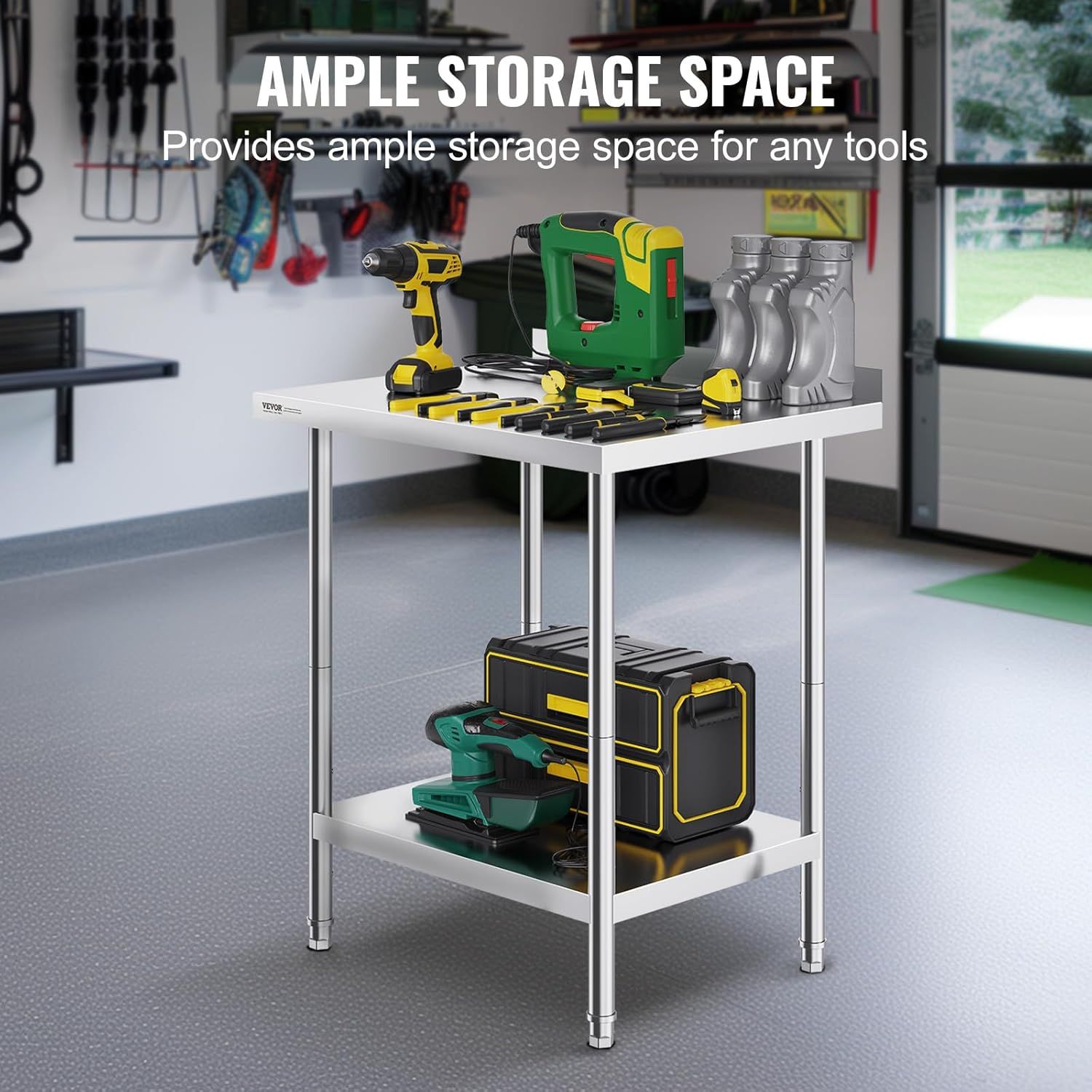 Demonstrates the product's generous storage capacity for organizing tools and equipment, reassuring shoppers that it can accommodate their workshop needs.