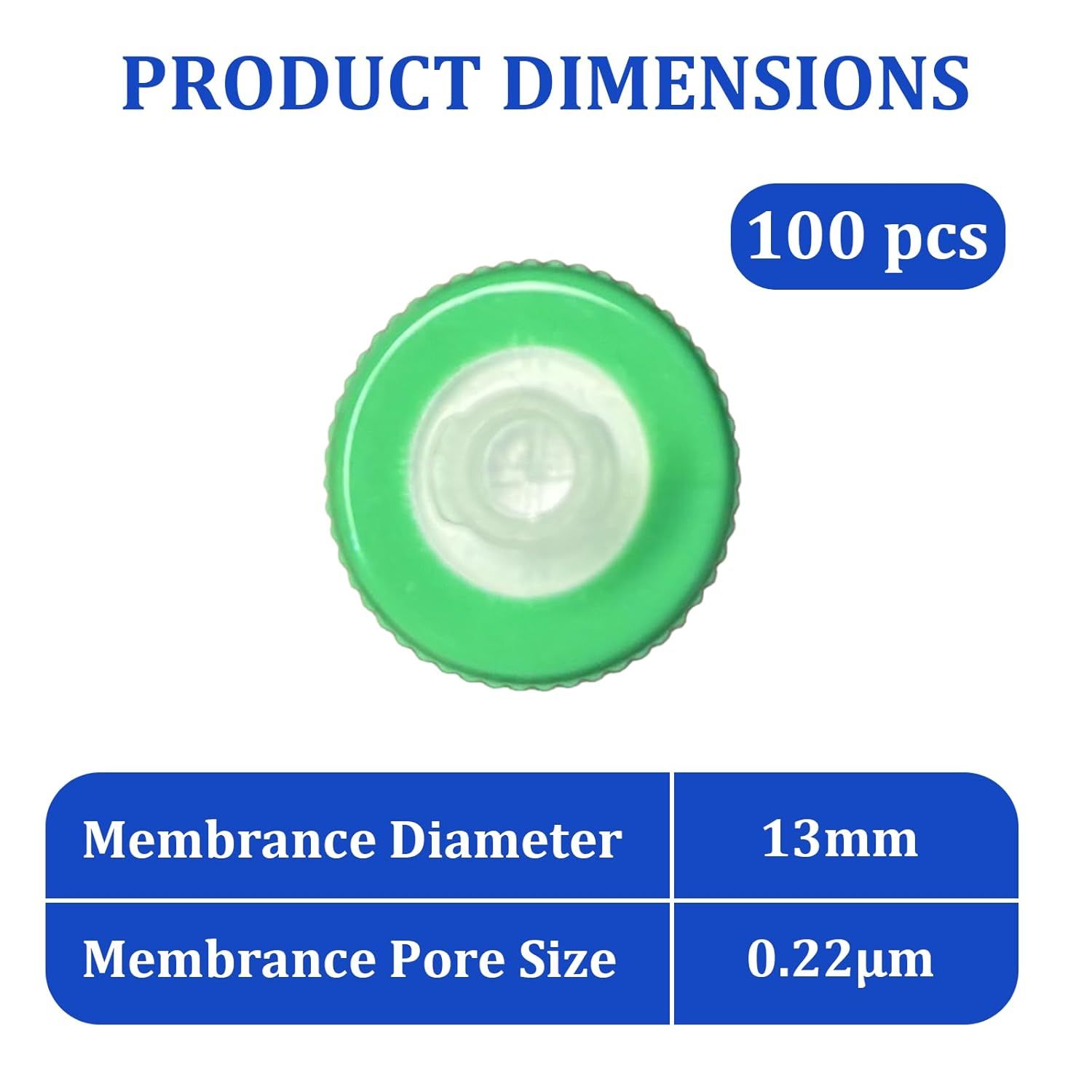 Communicates the precise physical dimensions and technical specifications of the membrane filter to help shoppers understand the product's size and filtration capability.