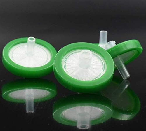 Provides a clean, catalog-style view of the product components (syringe filters) to show their physical appearance and construction without distractions.