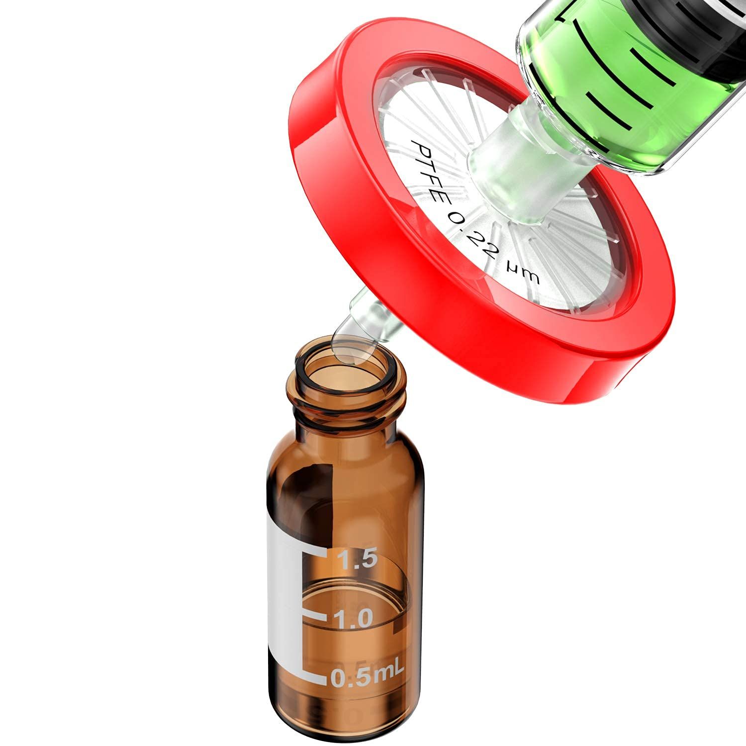 Demonstrates the product's internal structure and components, showing how the filter system works with the bottle and highlighting the measurement markings for precise dosing.