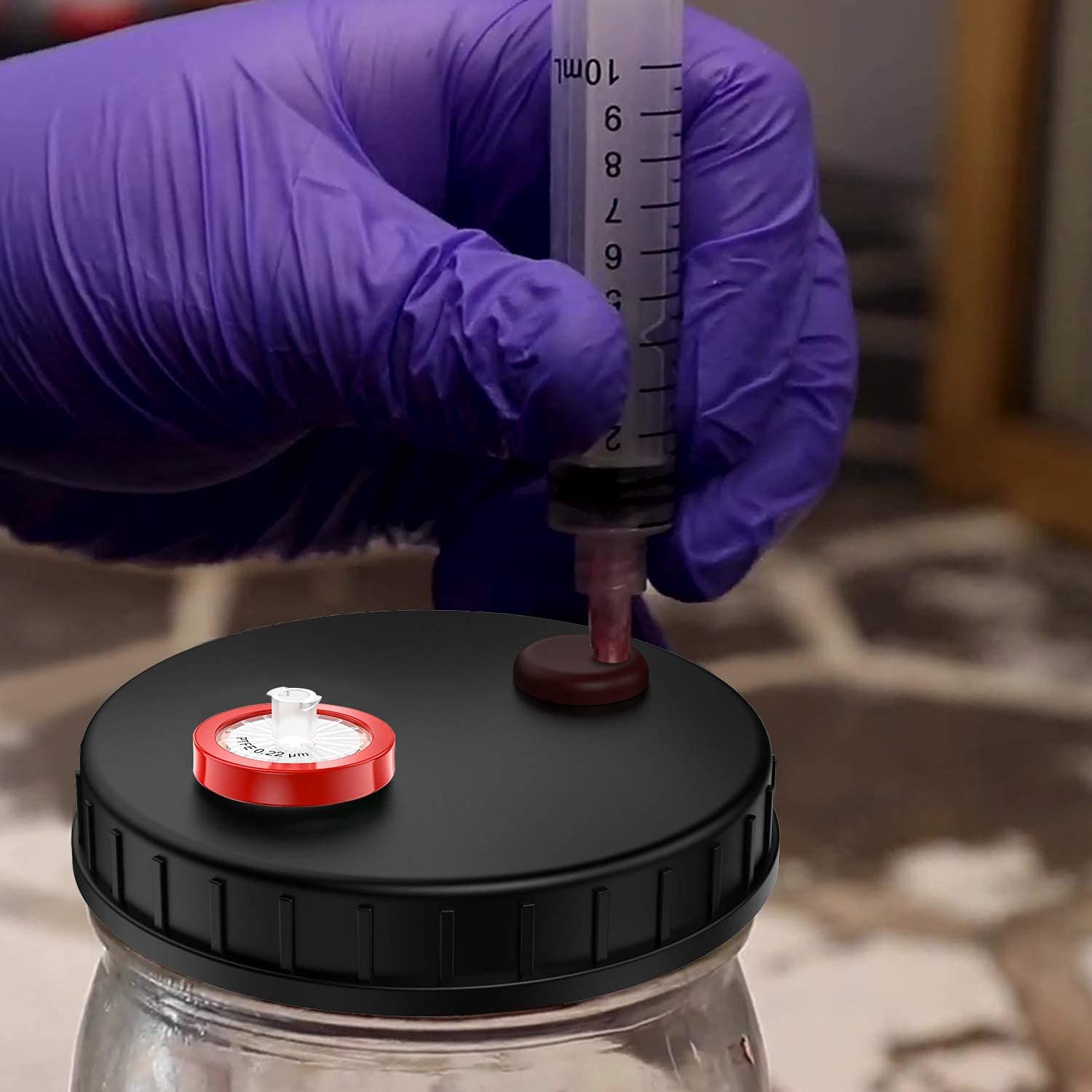 Demonstrates how to use the product with a syringe for precise measurement and dispensing, showing the practical application in a laboratory or medical setting.