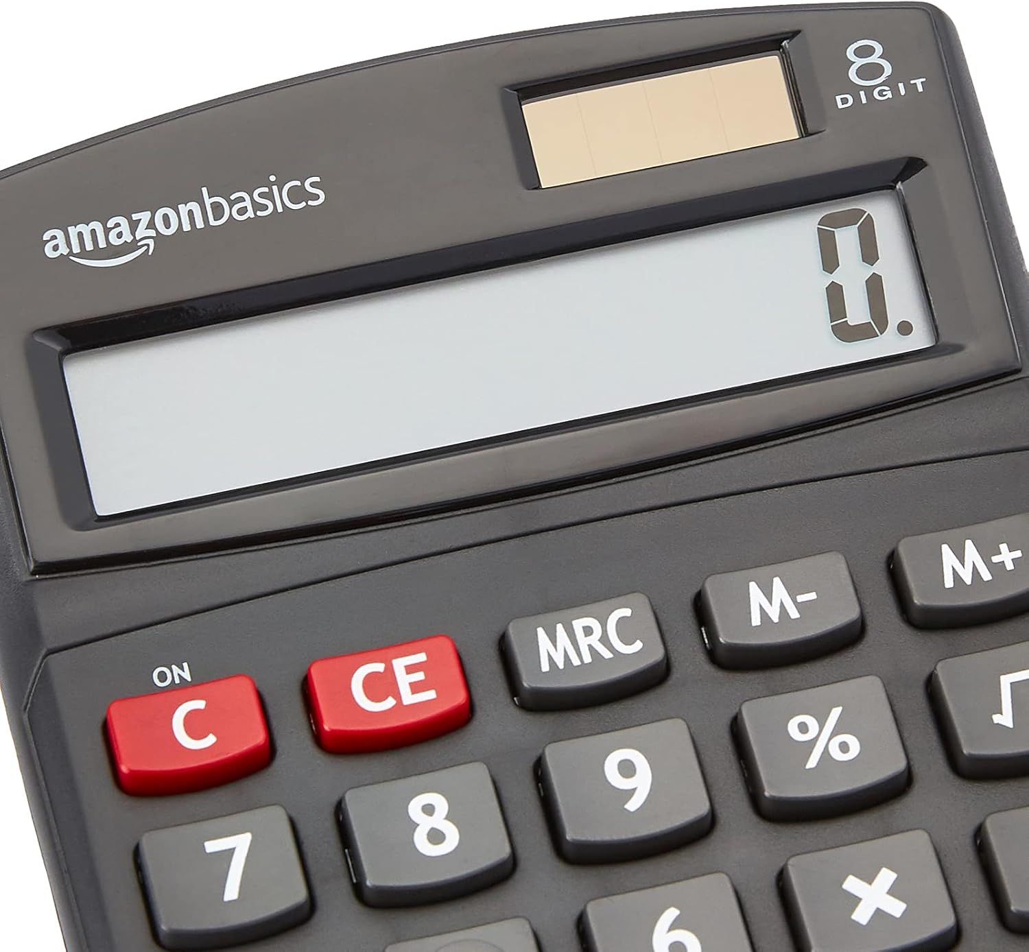 Provides a clean, detailed view of the calculator's display and keypad to help shoppers see the product's design, branding, and key features like the 8-digit display.