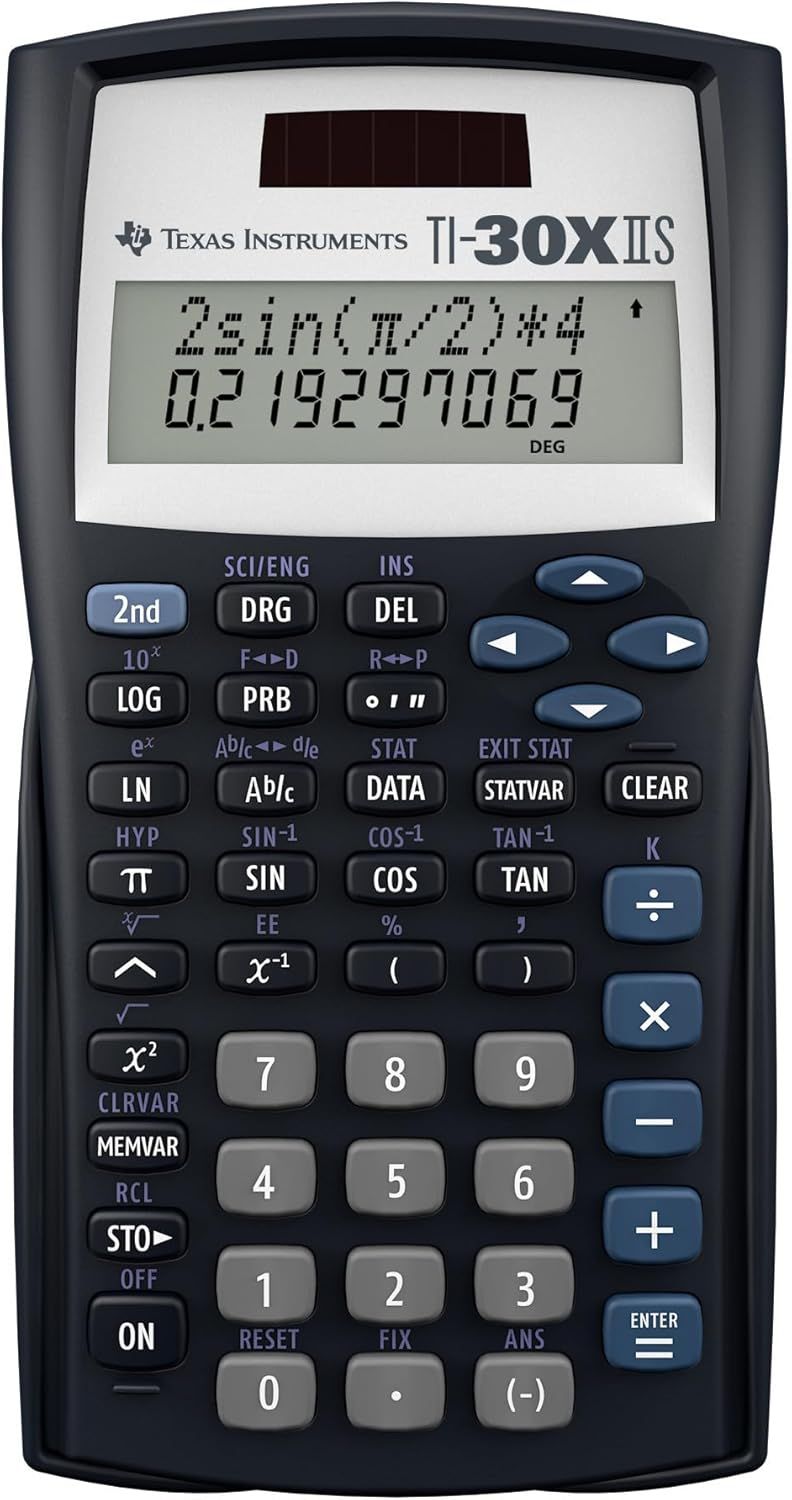 Provides a clean, catalog-style view of the Texas Instruments TI-30X IIS calculator showing the product's physical appearance, display, and button layout for shopper evaluation.