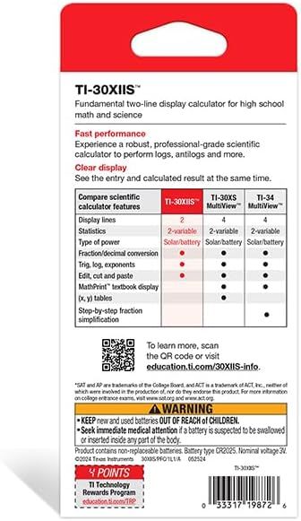 Compares the TI-30XIIS calculator's features against competing models (TI-30XS and MultiView variants) to demonstrate its competitive advantages and help shoppers choose the right calculator.