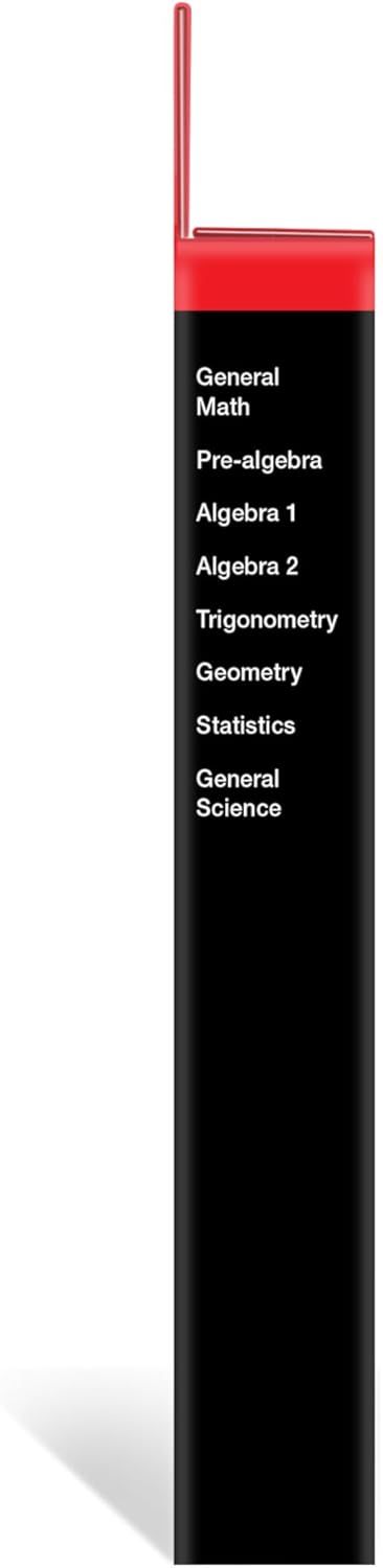 Provides a clean, catalog-style view of the product showing the spine/side of the educational product with subject listings visible.