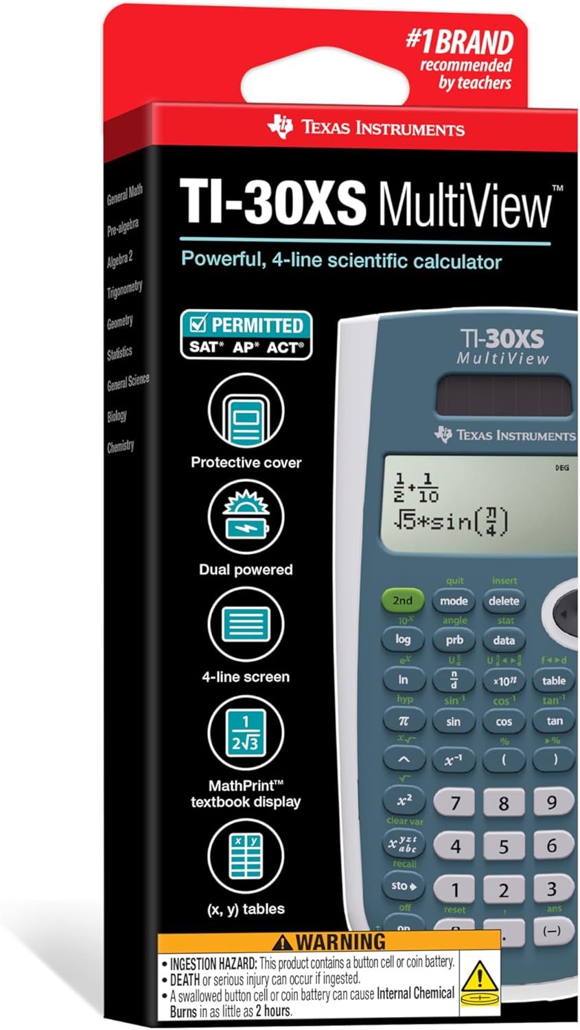 Communicates multiple key features and benefits of the calculator in a segmented layout to help shoppers understand its capabilities and test compatibility.