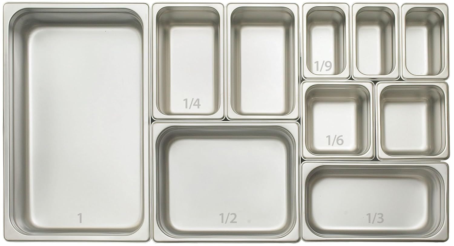 Displays the brand's complete product lineup of different pan sizes to help shoppers understand the variety of options available and choose the right size for their needs.
