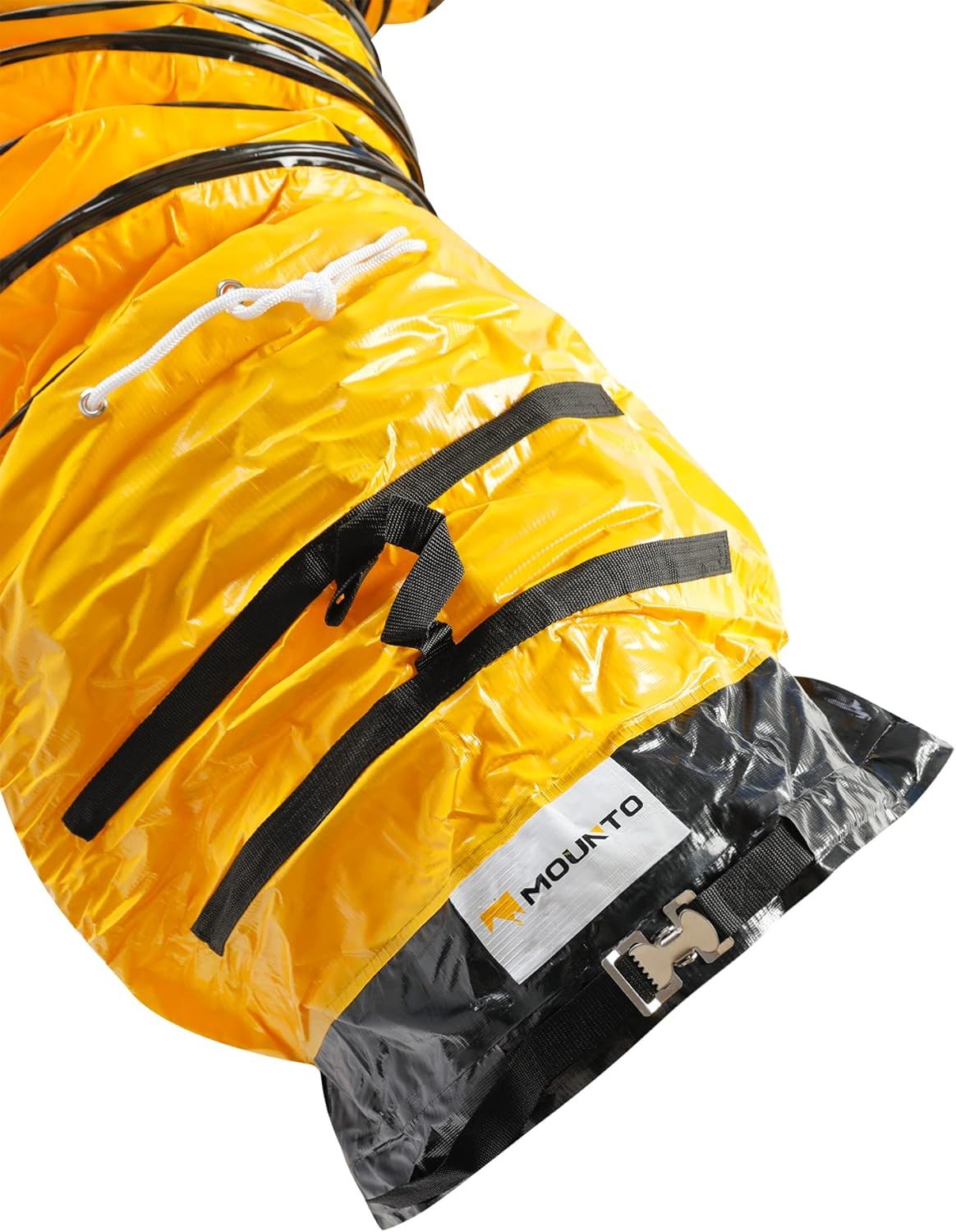 Highlights the physical components and construction details of the sleeping bag or compression sack, showing shoppers the quality features and functional elements like straps, pockets, and closures.