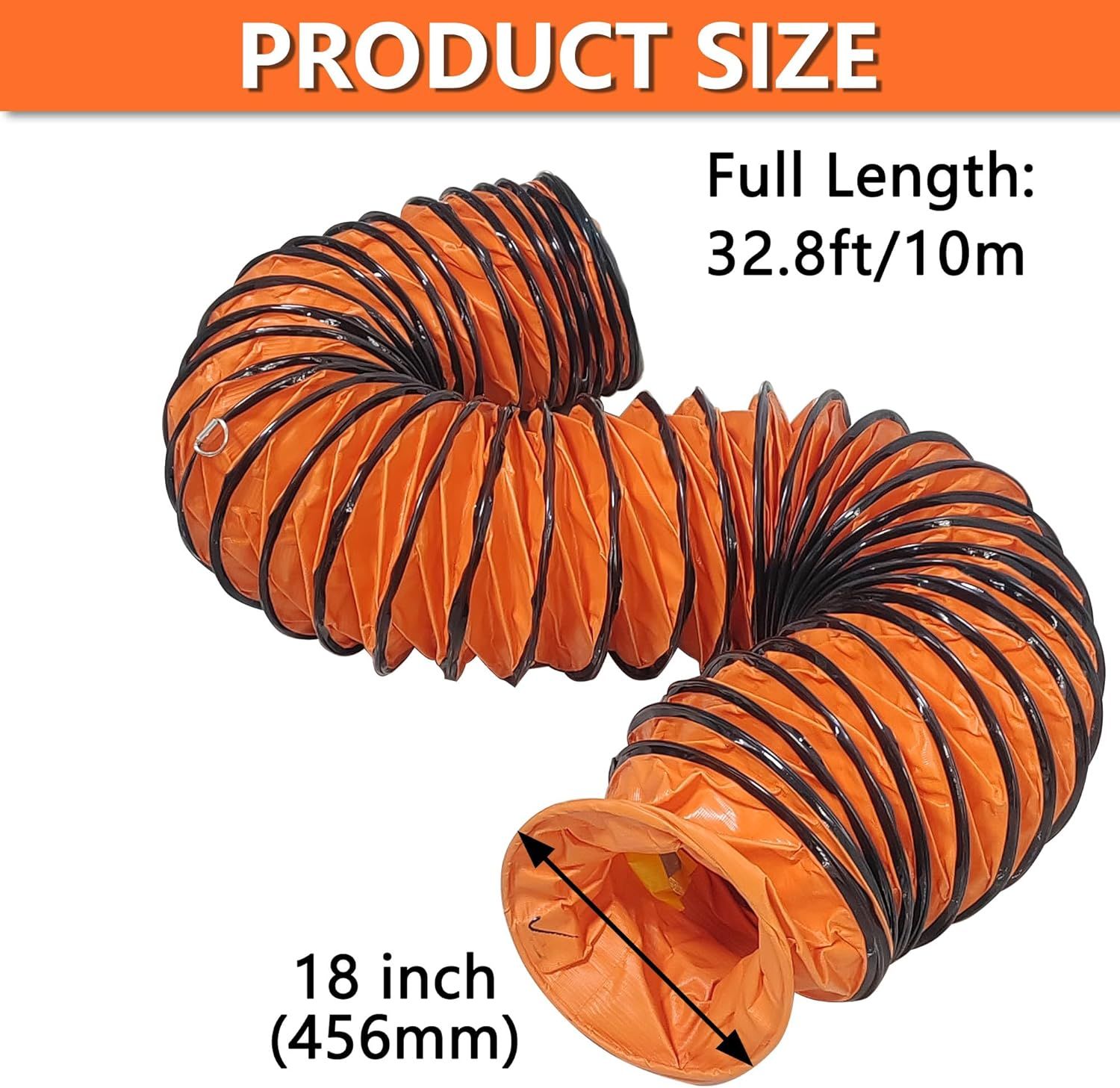 Communicates the exact physical dimensions of the flexible duct to help shoppers understand if it will fit their space and ventilation needs.