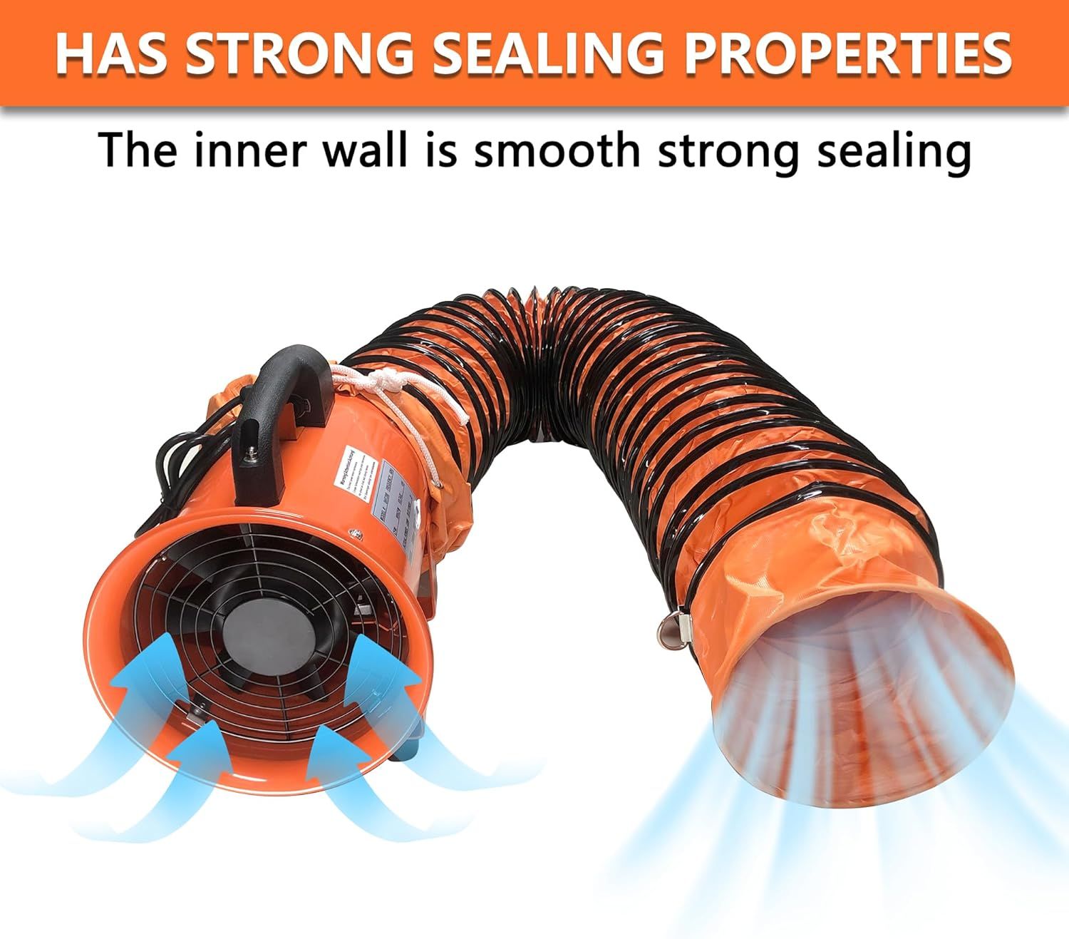Highlights the internal construction of the flexible duct, emphasizing the smooth inner wall that provides strong sealing properties for effective airflow. Communicates the key benefit of strong…