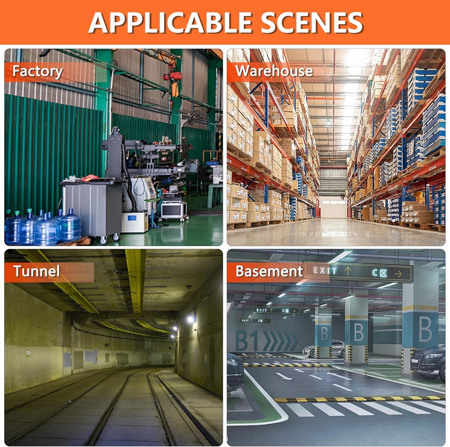 Demonstrates the product's versatility by showing it can be effectively used across four distinct industrial and commercial environments, reassuring buyers of its wide applicability.